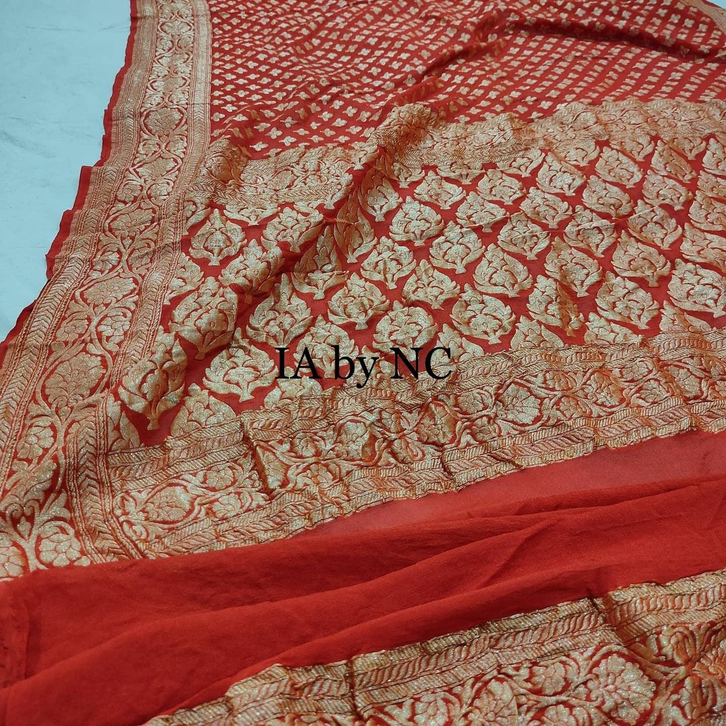 Rust Banarasi Pure Khaddi Georgette Saree