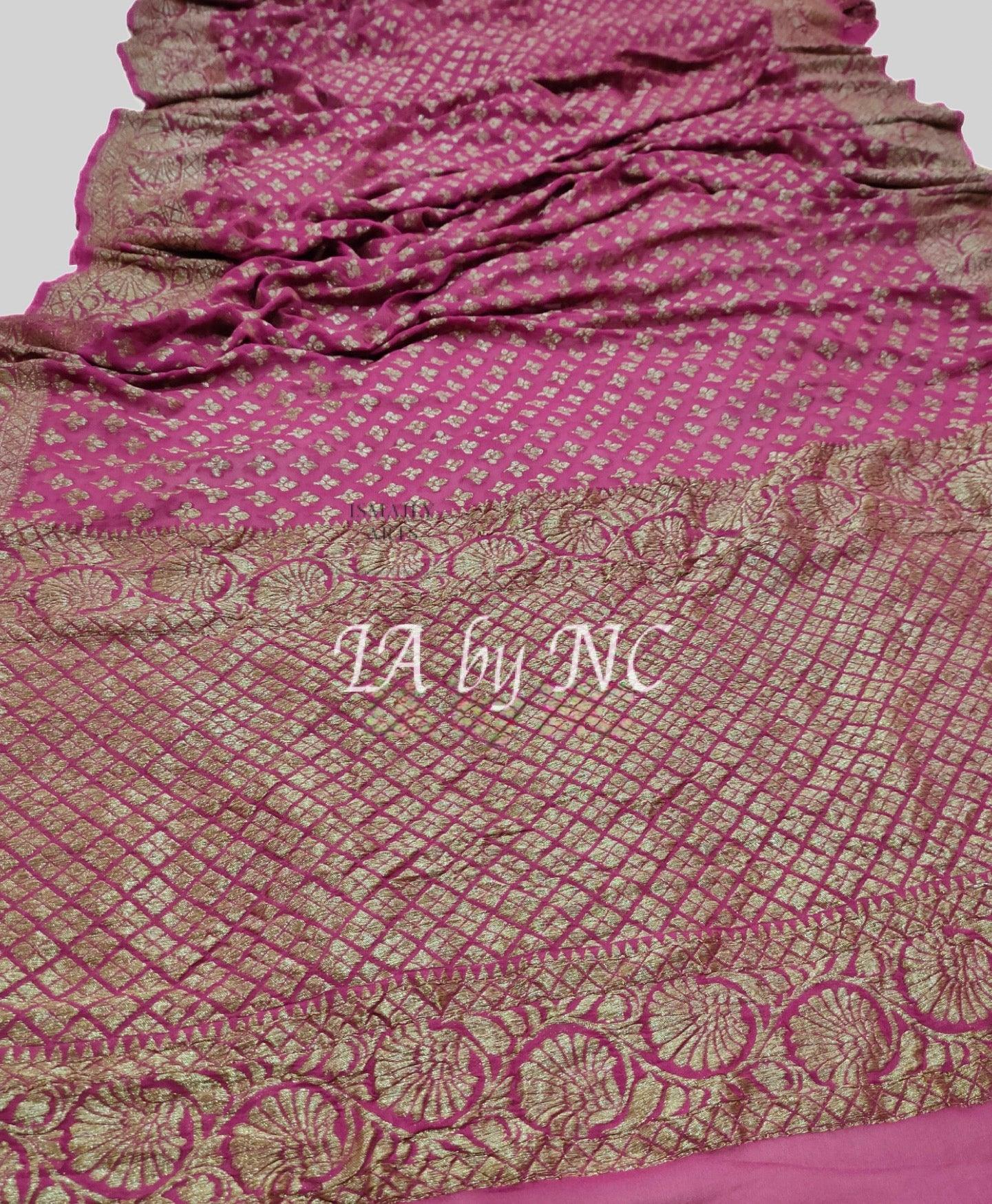 Fushcia Banarasi Pure Khaddi Georgette Saree
