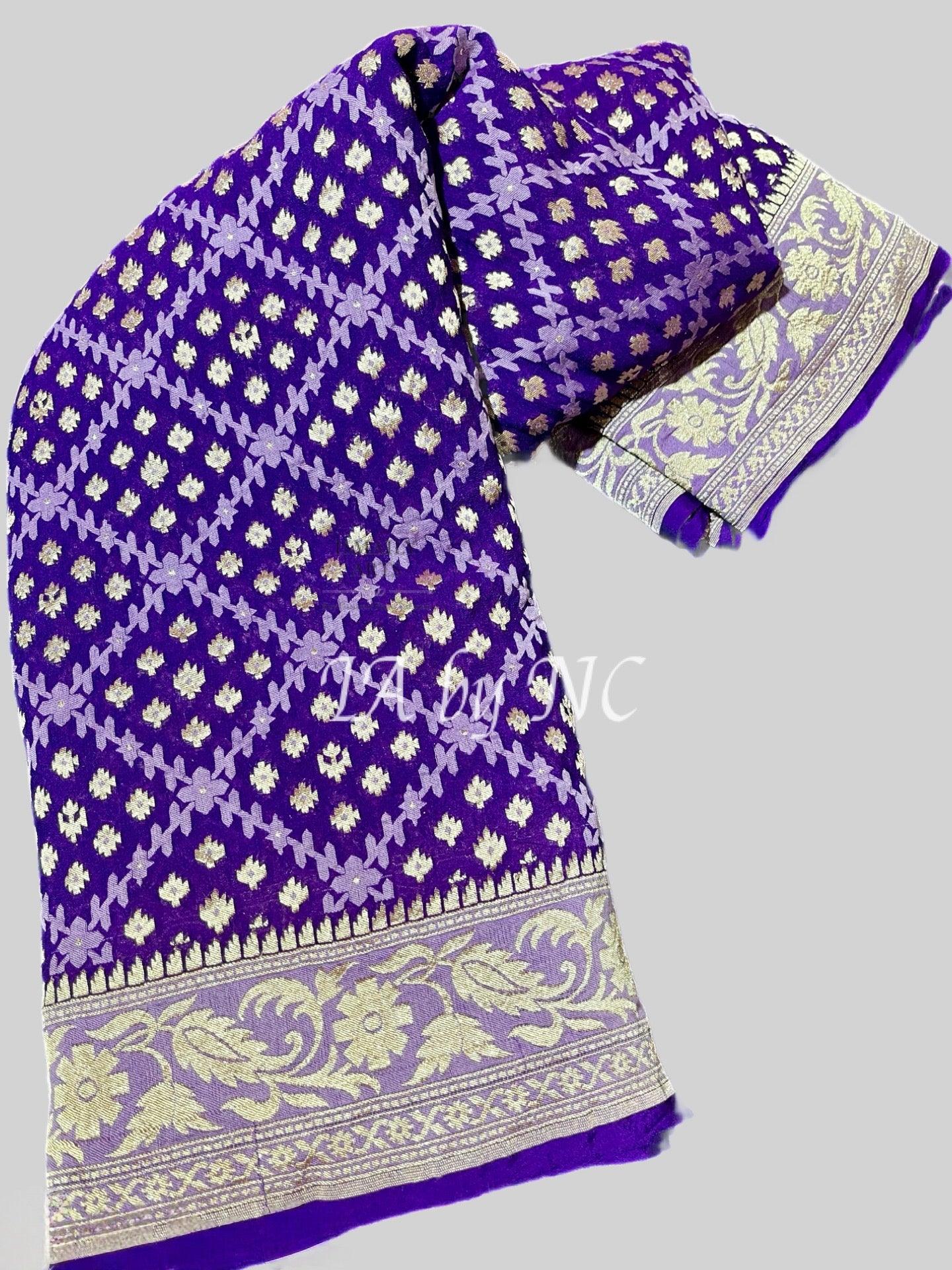 Grape Banarasi Pure Khaddi Georgette Saree