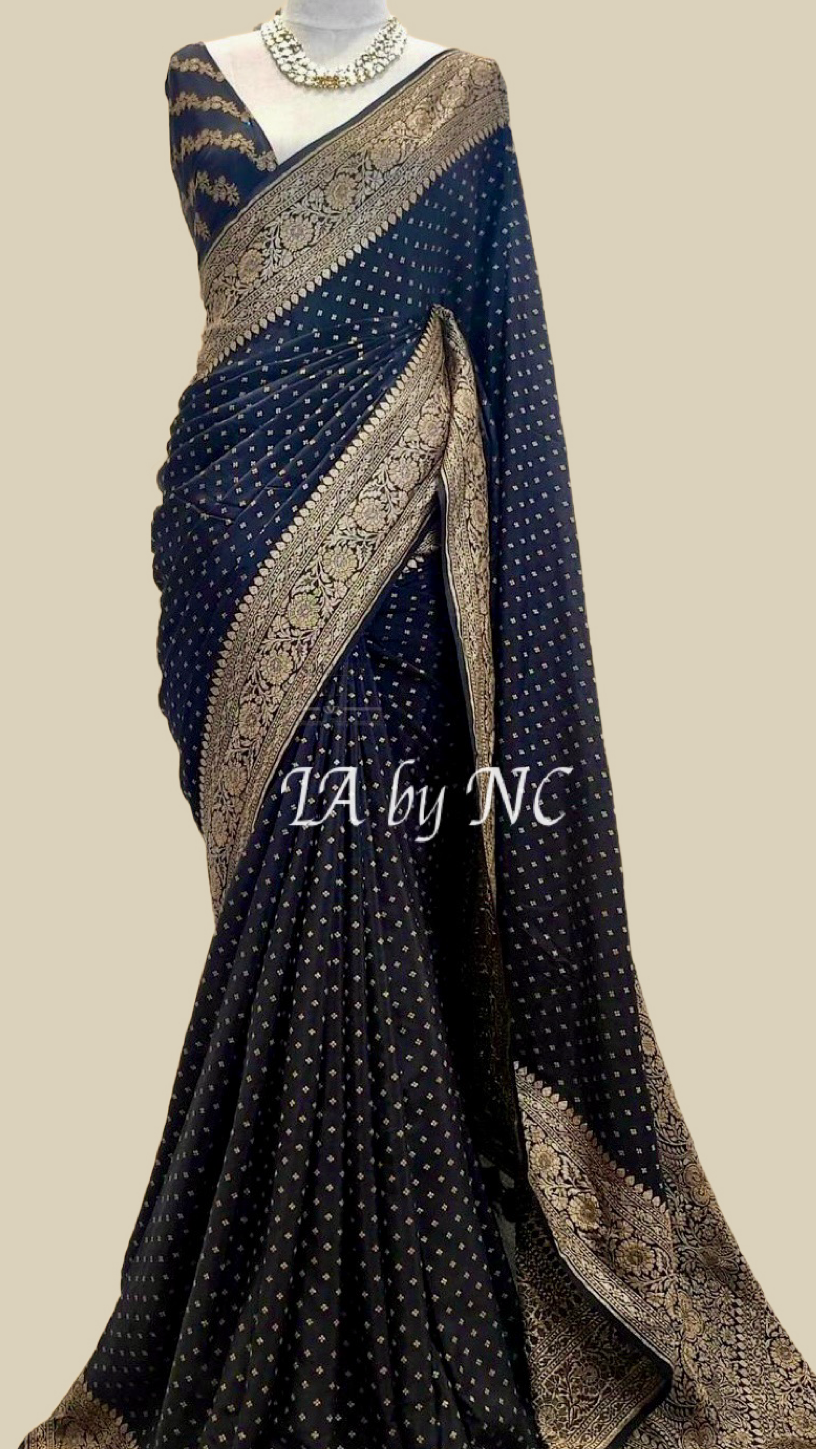 Black Banarasi Pure Khaddi Crepe Georgette Saree
