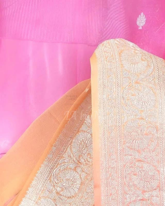 Peach Banarasi Pure Khaddi Georgette Kadwa Saree
