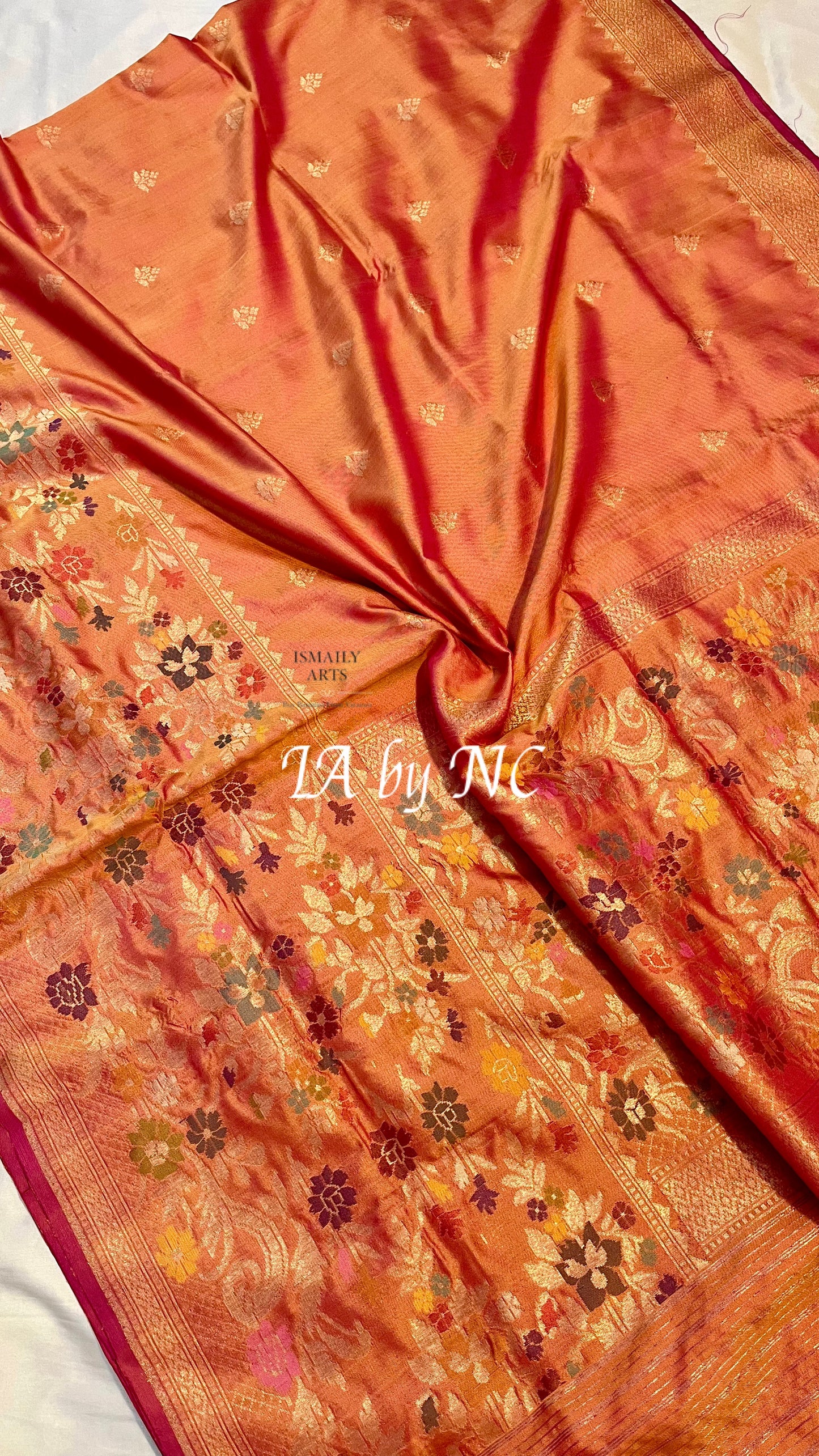 Orange Banarasi Pure Katan Silk Paithani Saree