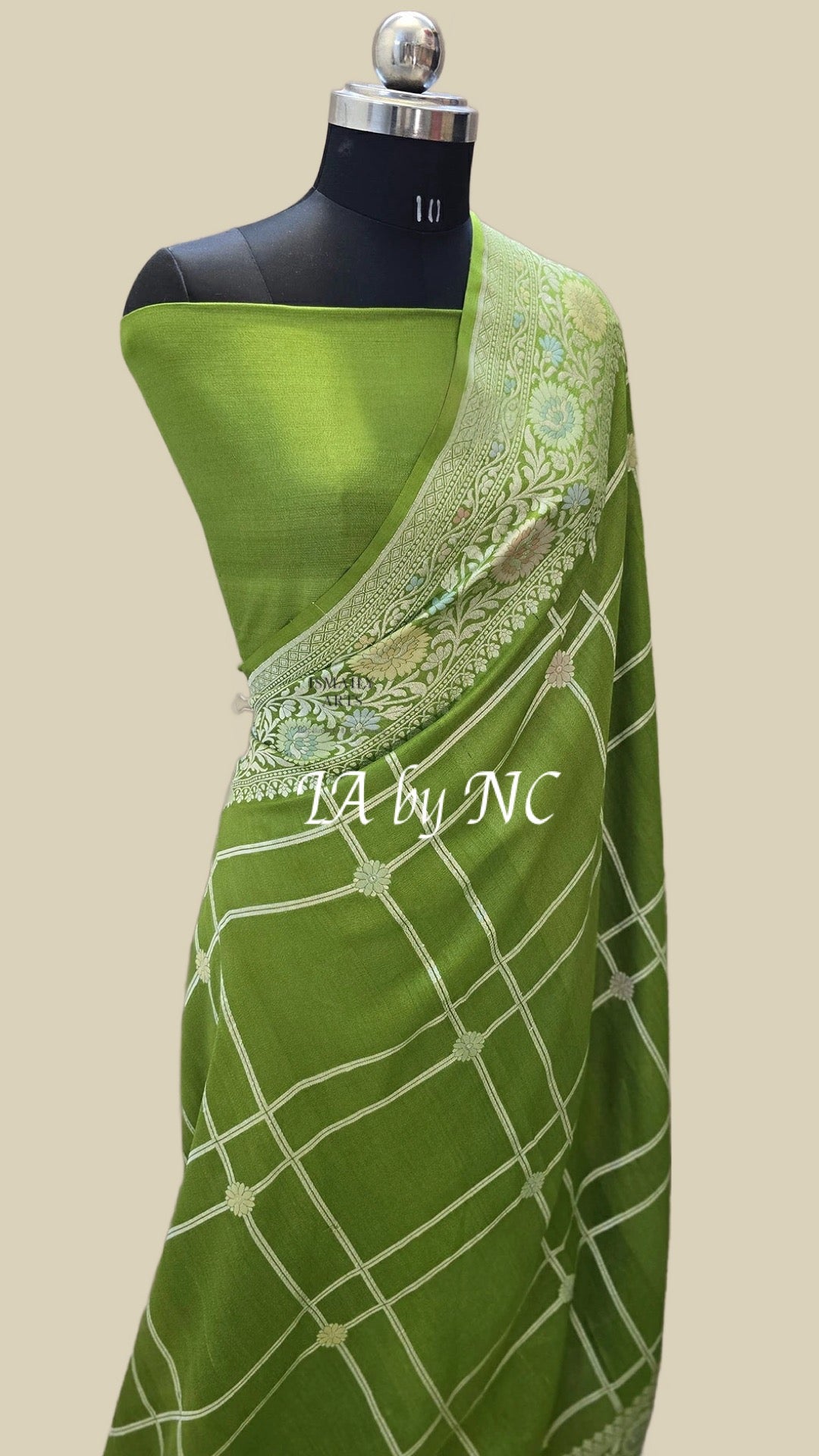 Avocado Banarasi Pure Khaddi Tussar Georgette Paithani Saree