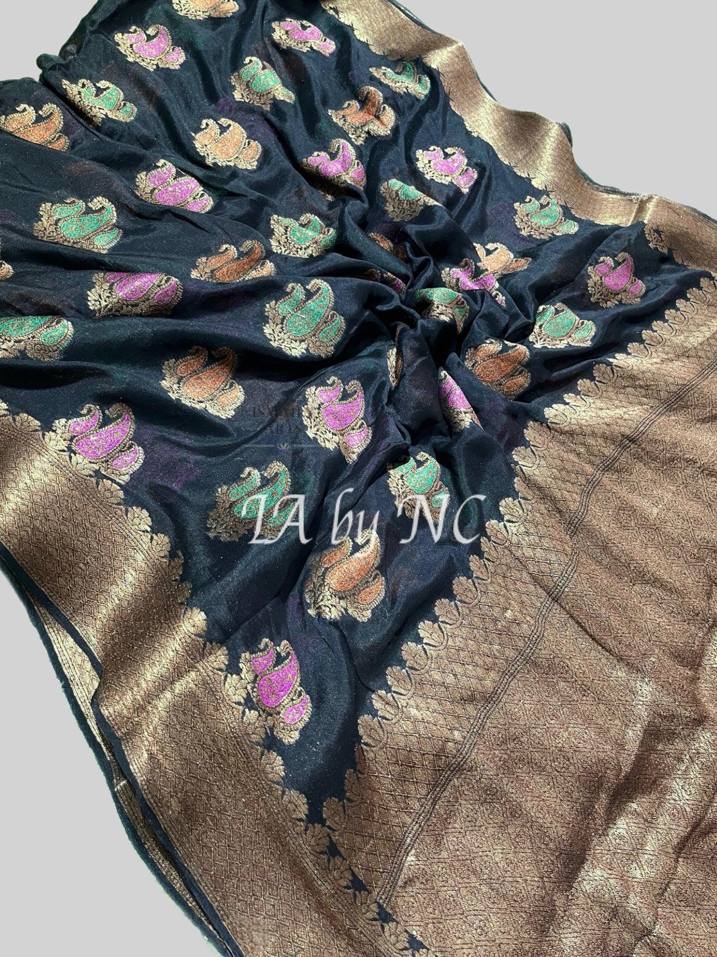 Black Banarasi Pure Chiffon Georgette Saree