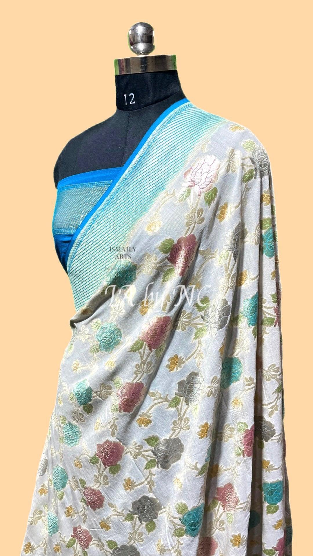 Off-white Banarasi Pure Munga Silk Saree