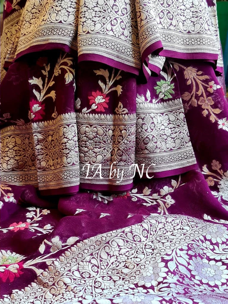 Byzantine Banarasi Pure Khaddi Georgette Meenakari Saree