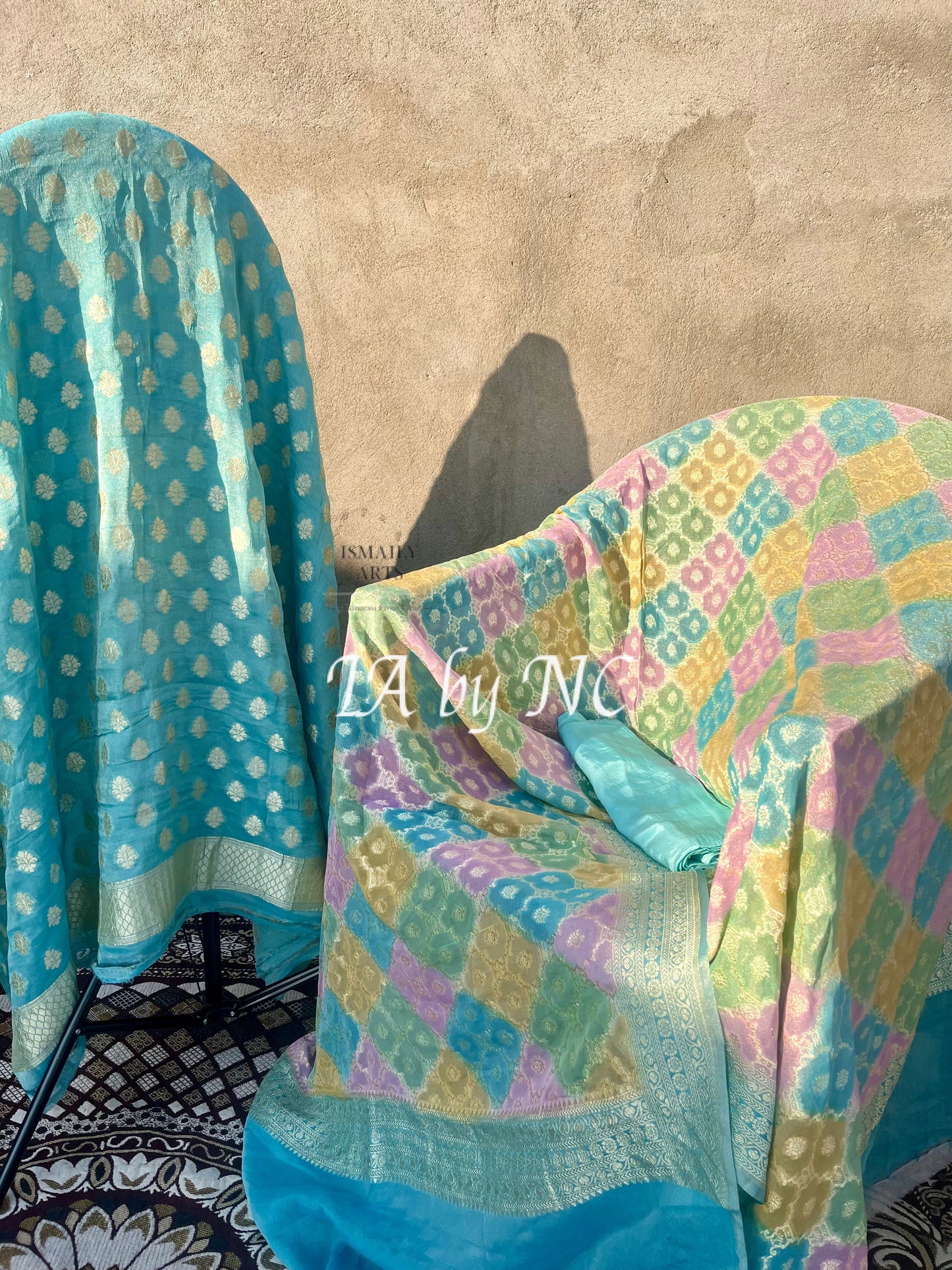 Turquoise Banarasi Pure Khaddi Georgette Dress Materials