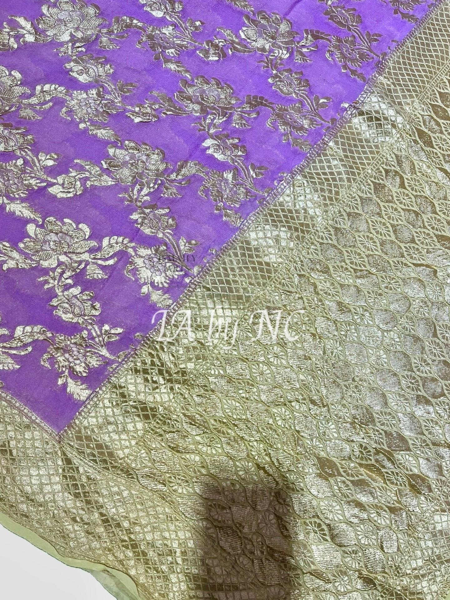 Purple Banarasi Pure Khaddi Georgette Saree