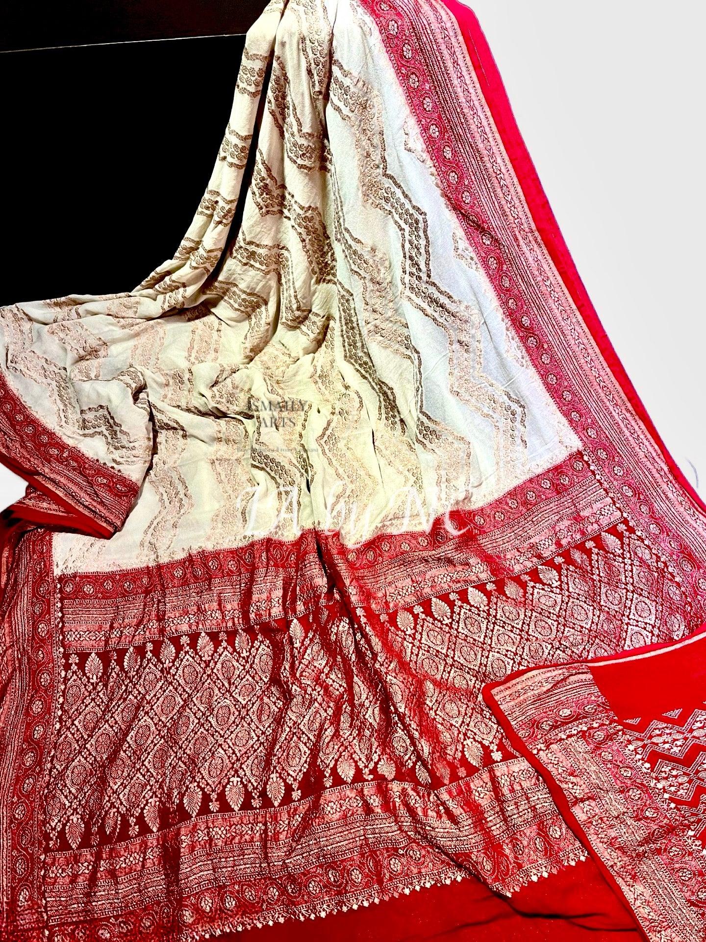 Crimson Banarasi Pure Khaddi Georgette Saree