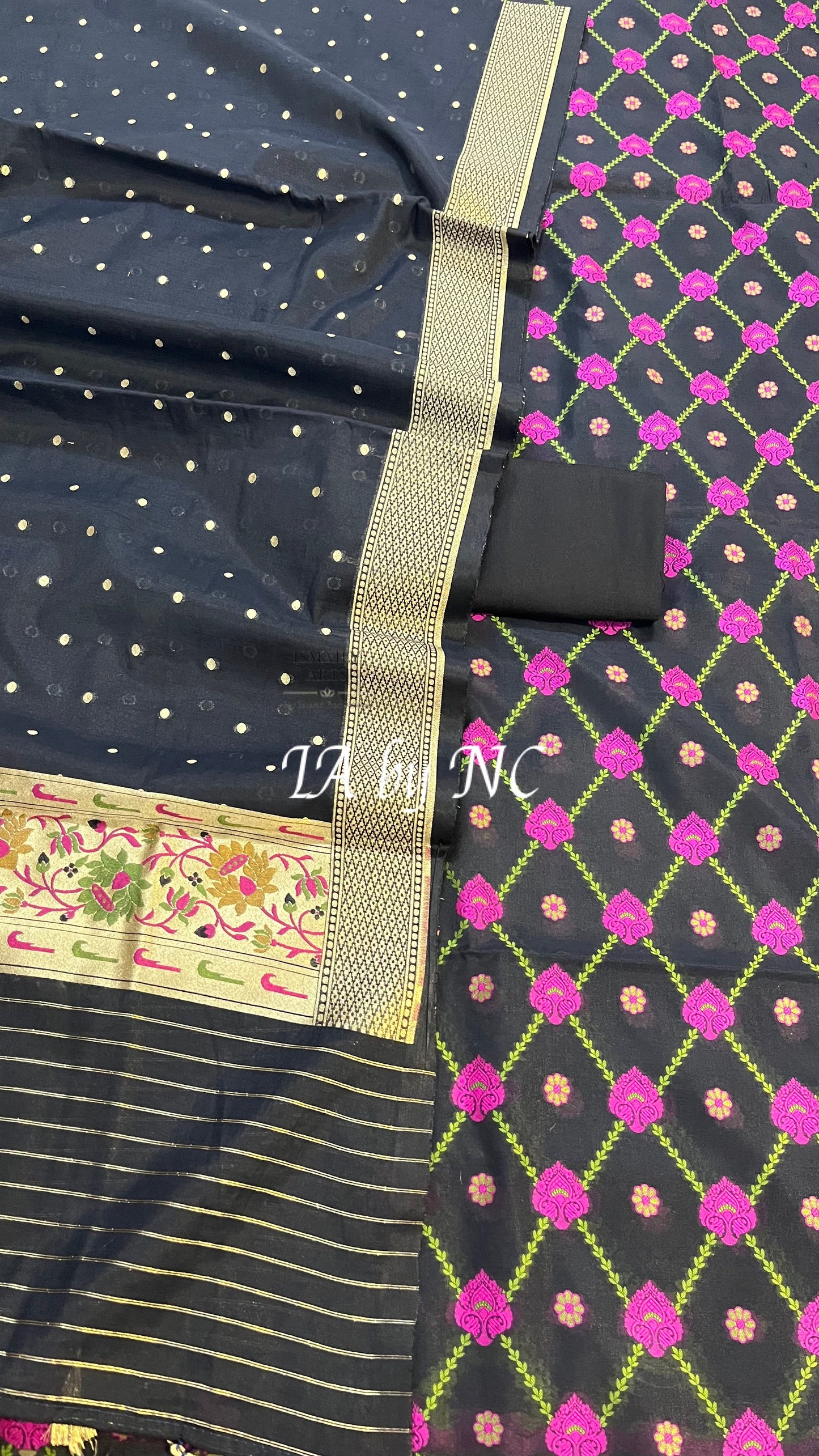 Black Banarasi Cotton Silk Tilfi Jamdani Dress materials