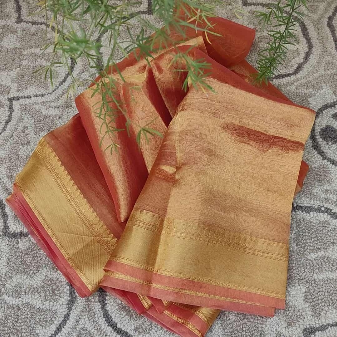 Salmon Banarasi Pure Tissue Silk Saree