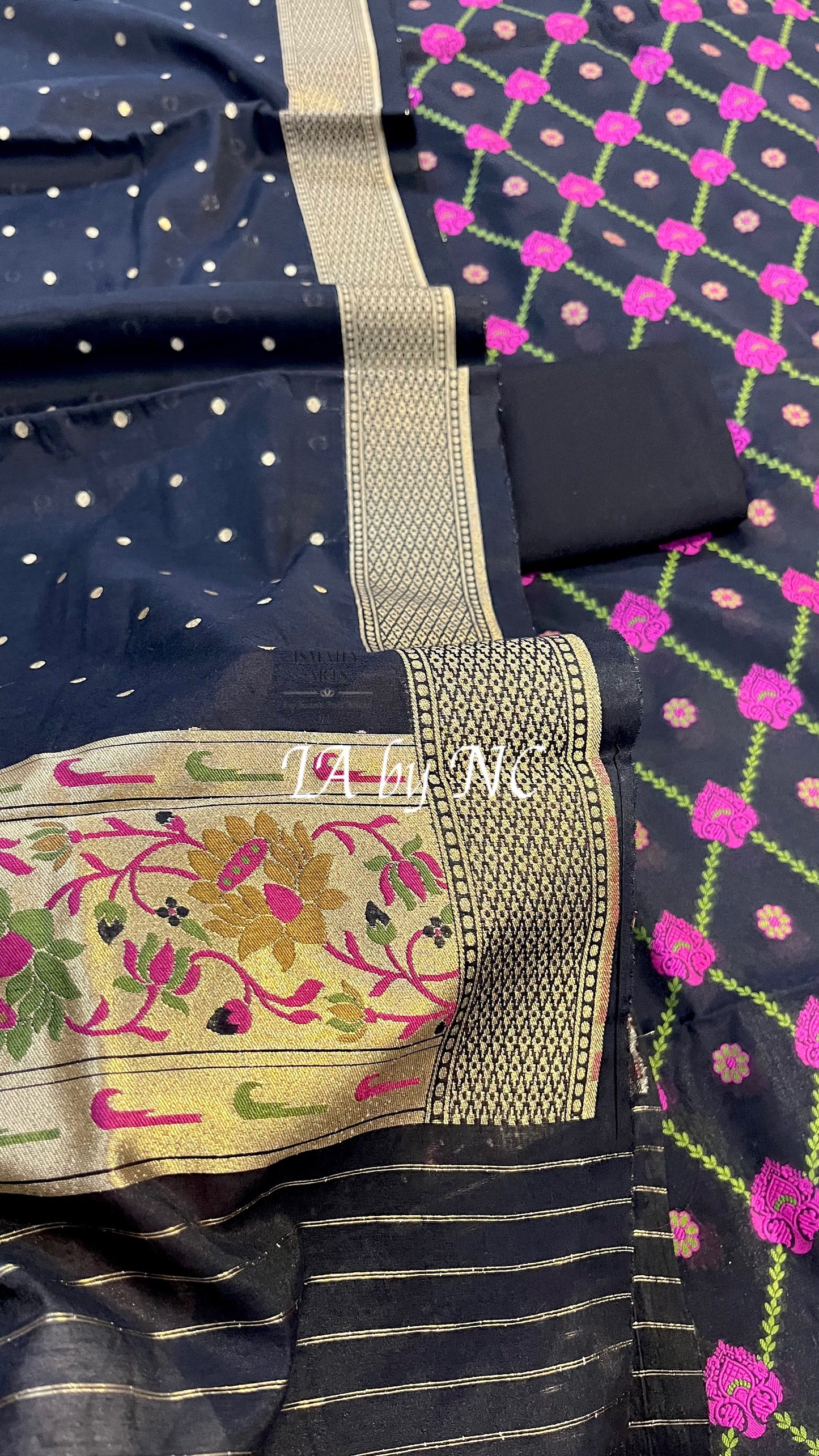 Black Banarasi Cotton Silk Tilfi Jamdani Dress materials