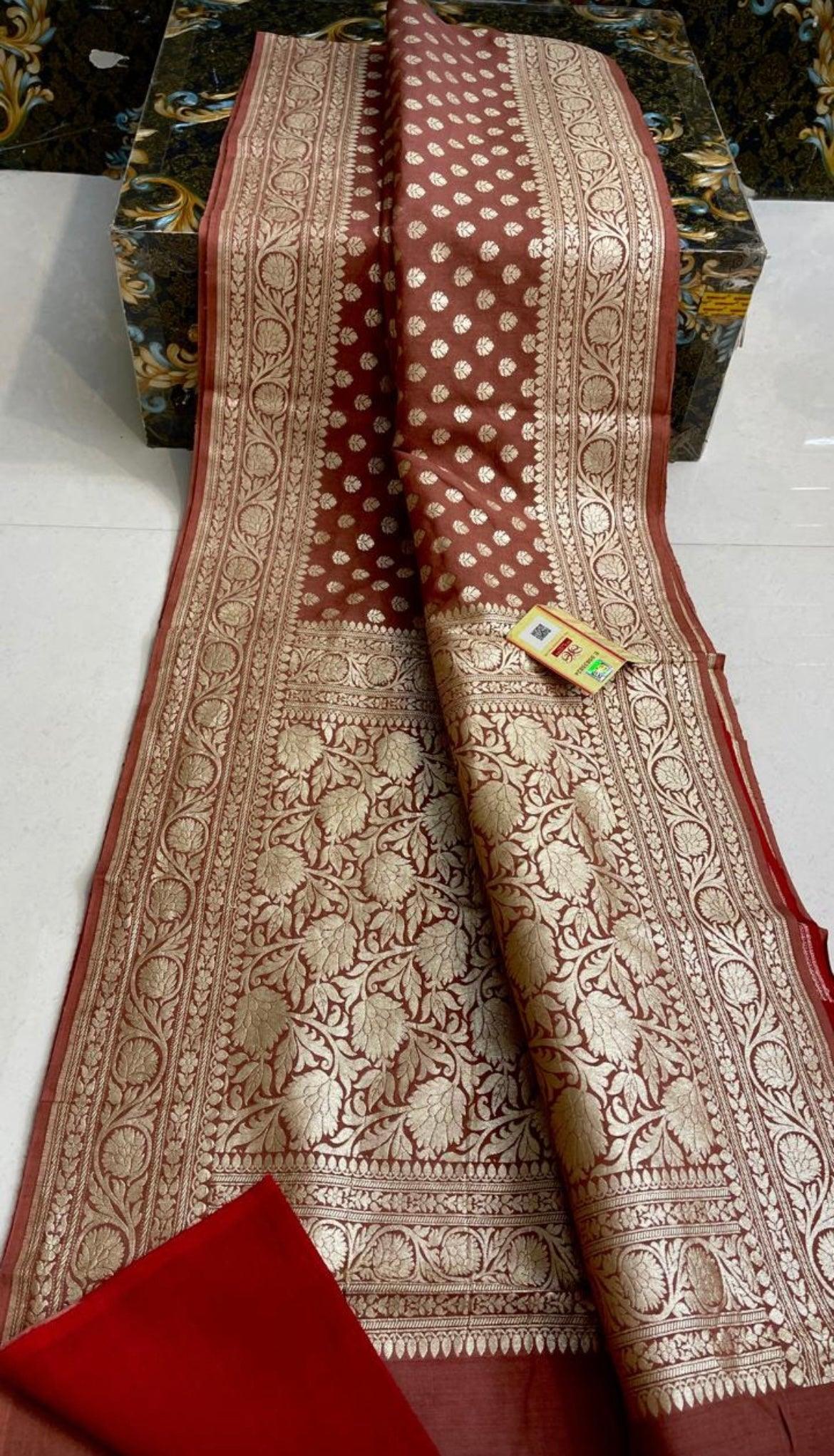 Rust Banarasi Pure Khaddi Georgette Saree
