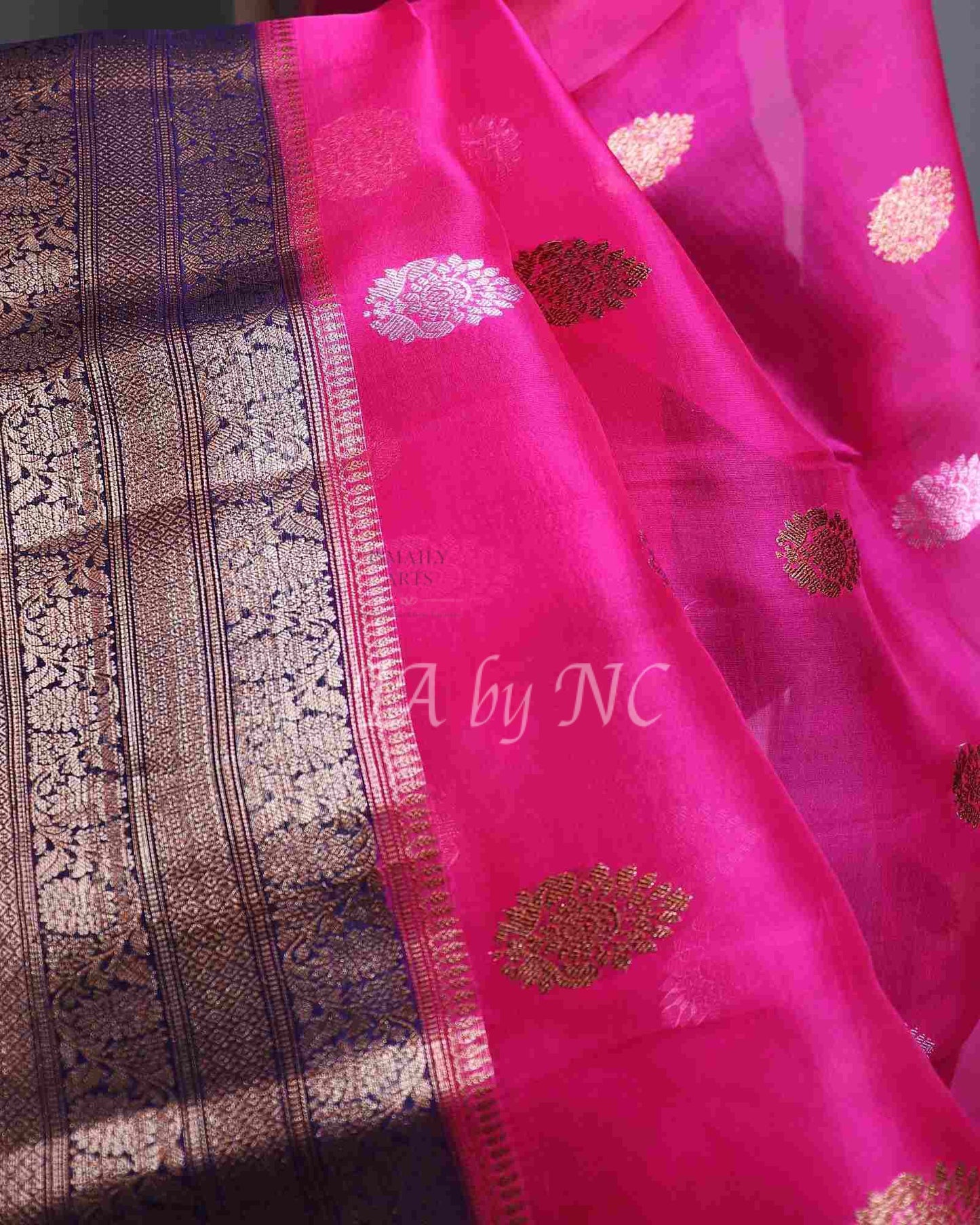 Fuschia Banarasi Pure Kora Silk Kadwa Saree
