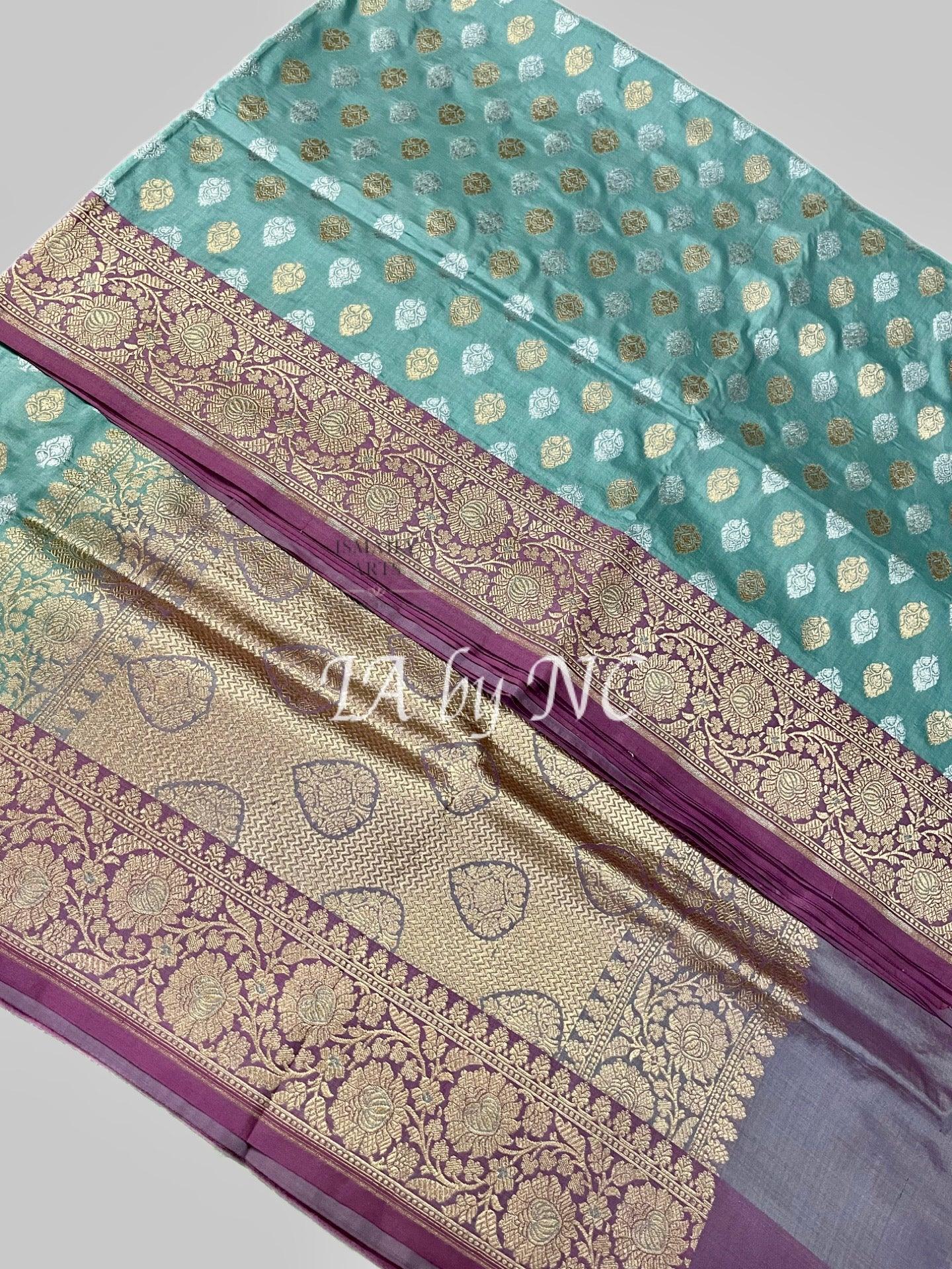 Caribbean Banarasi Pure Katan Silk Meenakari Pattu Saree