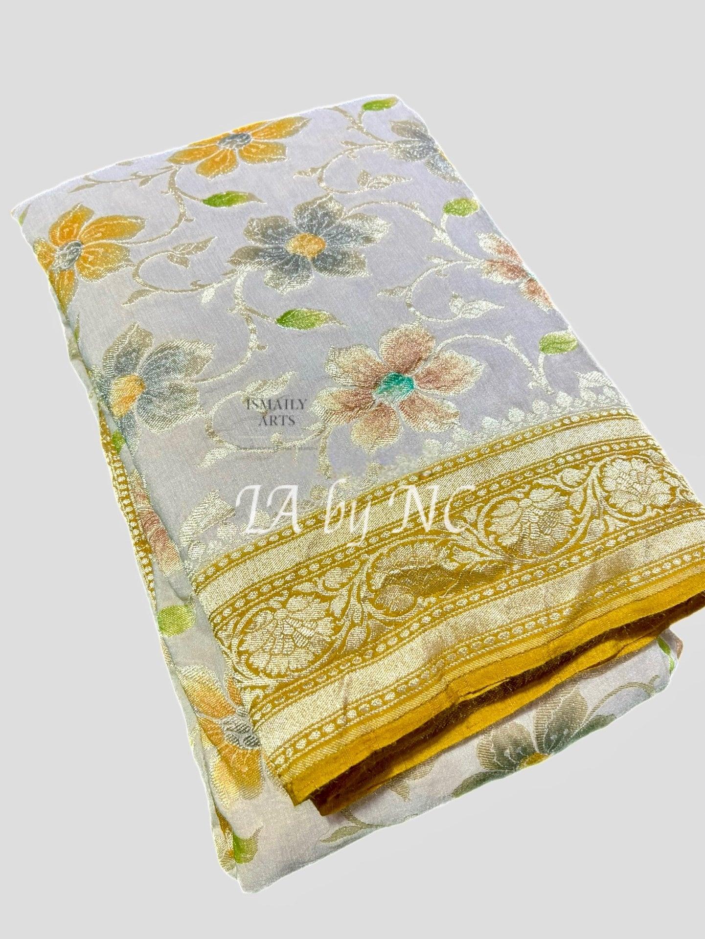 Off-white Banarasi Pure Khaddi Munga Saree