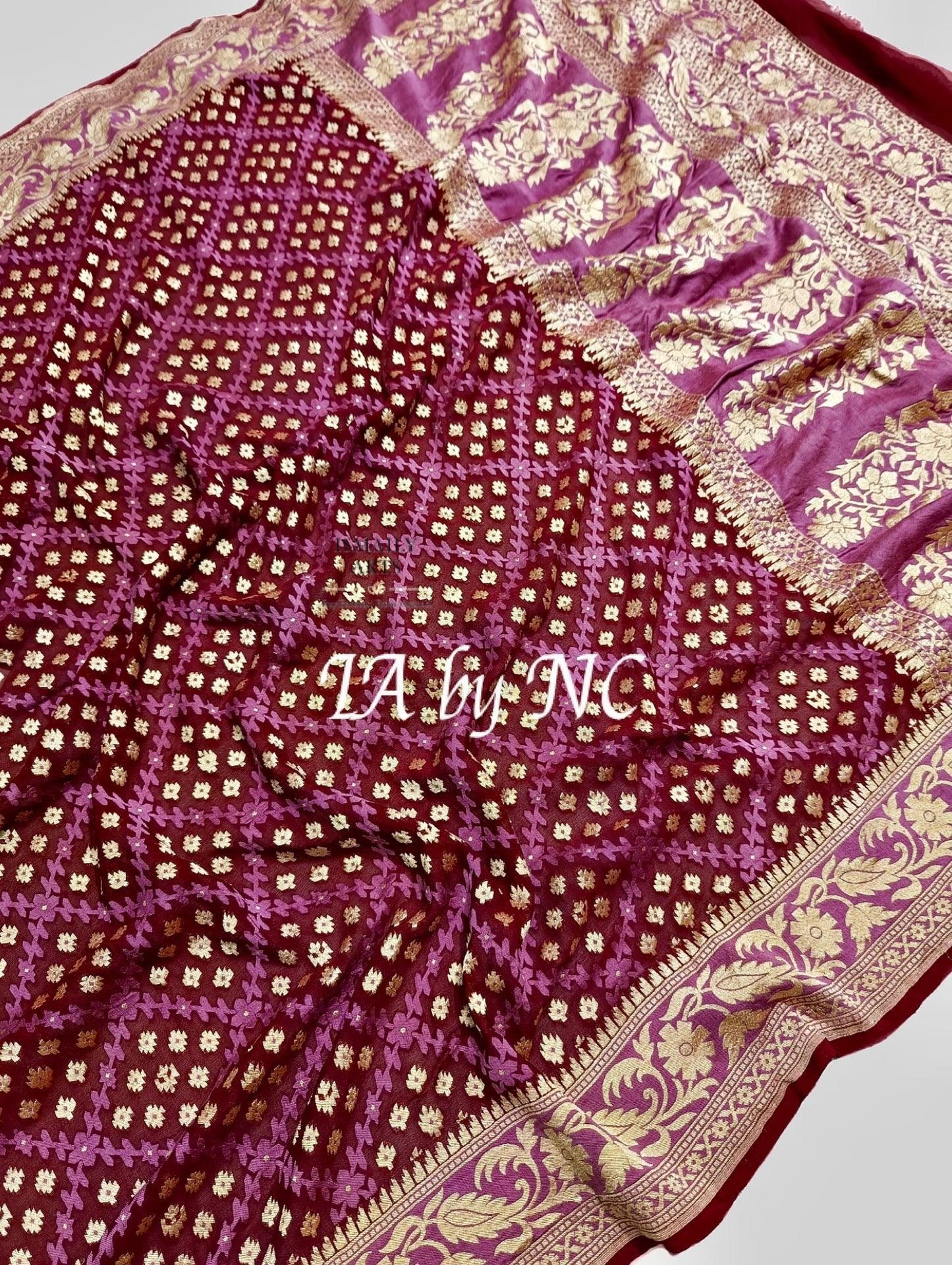 Maroon Banarasi Pure Khaddi Georgette Saree