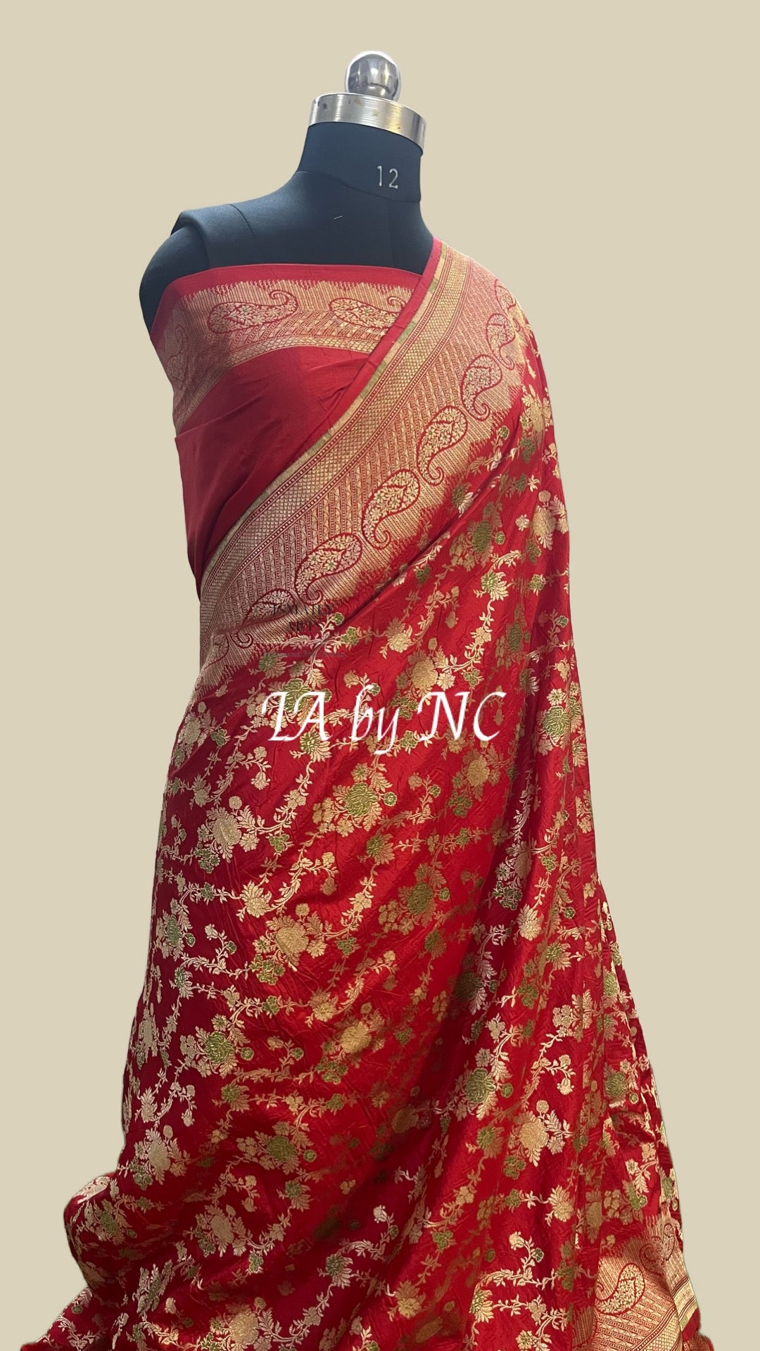 Carmine Banarasi Pure Katan Silk Pattu Meenakari Saree
