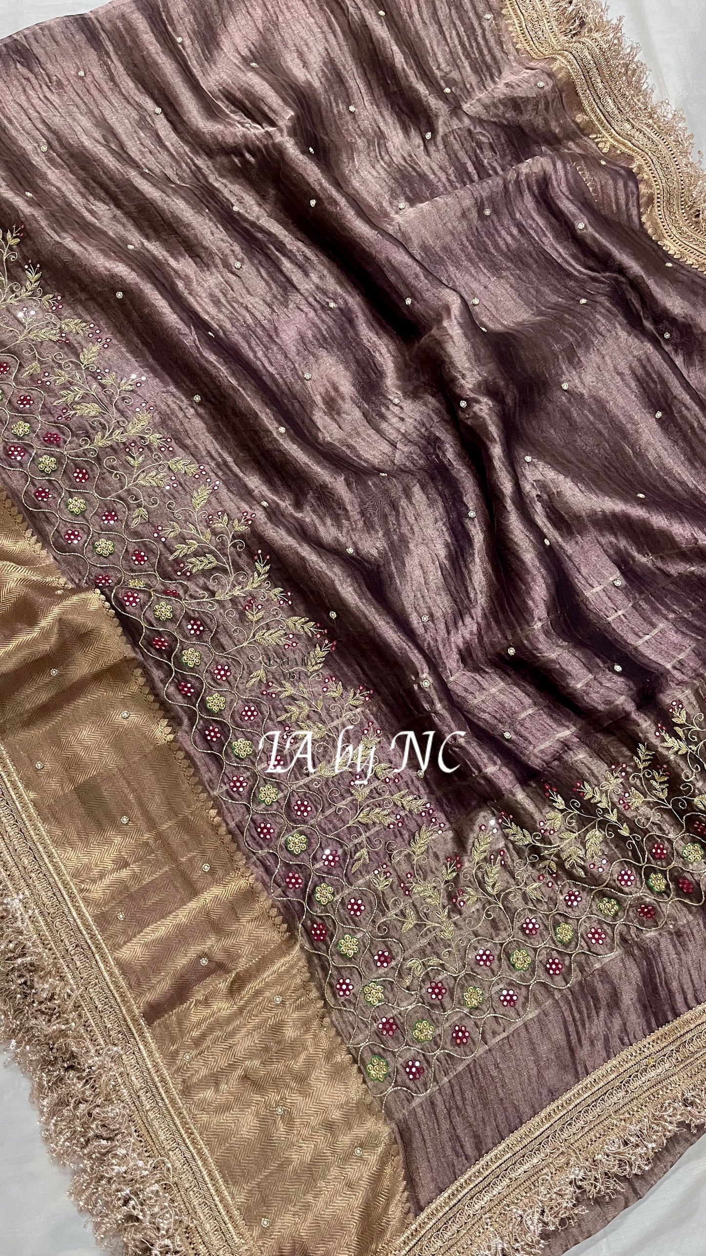 Mahogany Banarasi Pure Tissue Silk Zardosi Saree