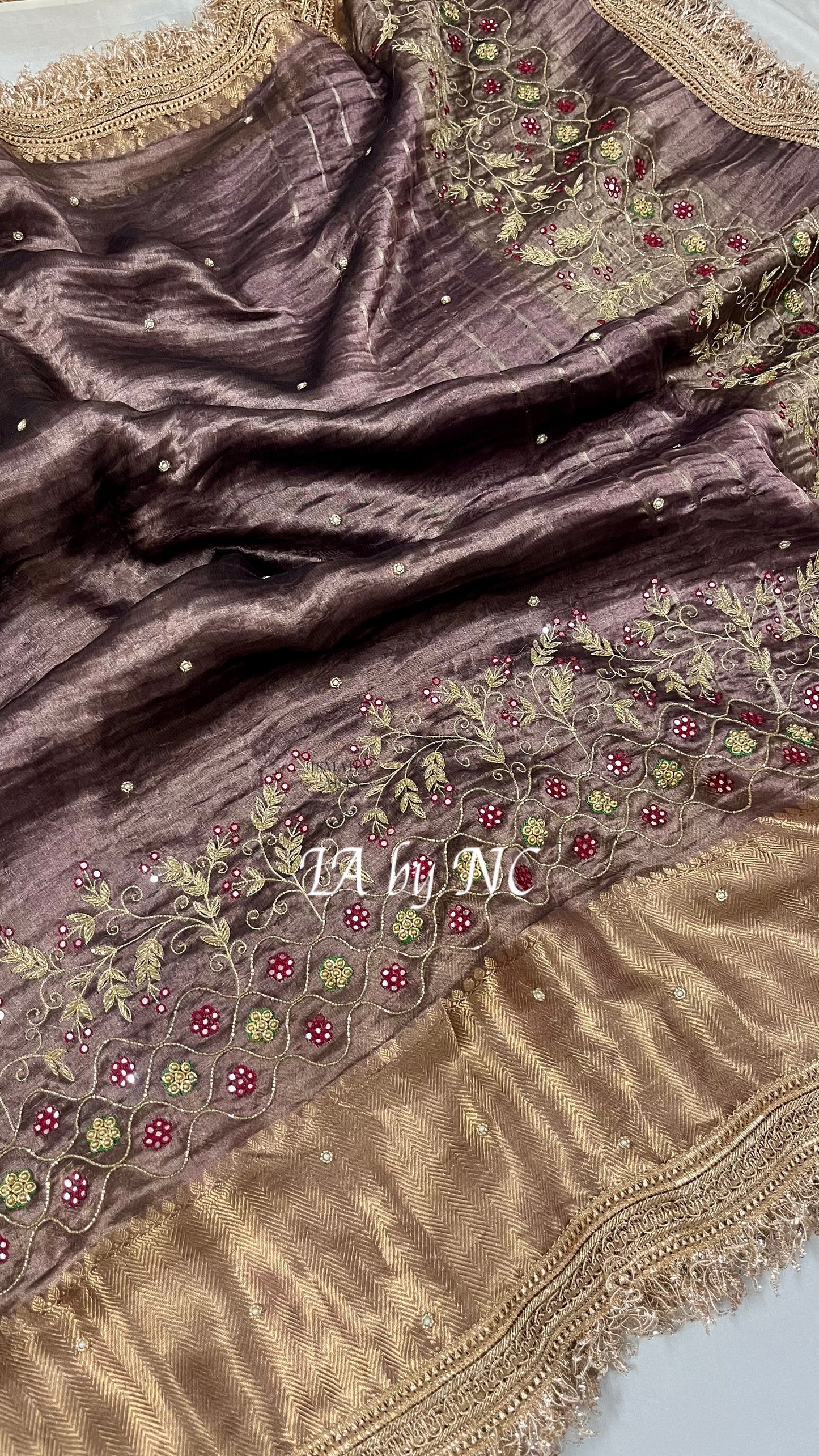 Mahogany Banarasi Pure Tissue Silk Zardosi Saree