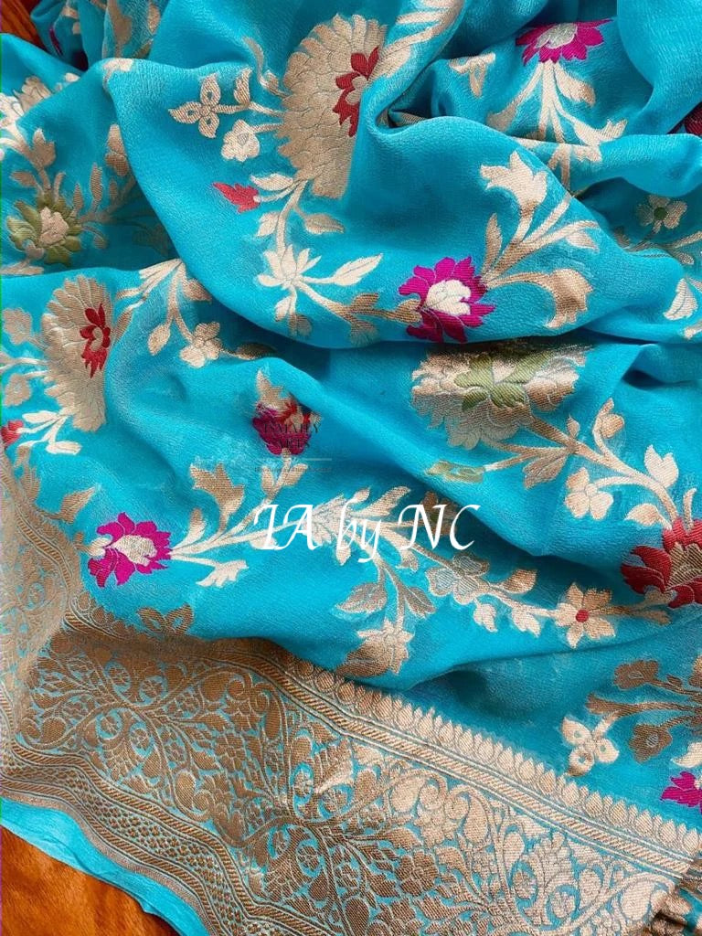 Azure Banarasi Pure Khaddi Georgette Meenakari Saree