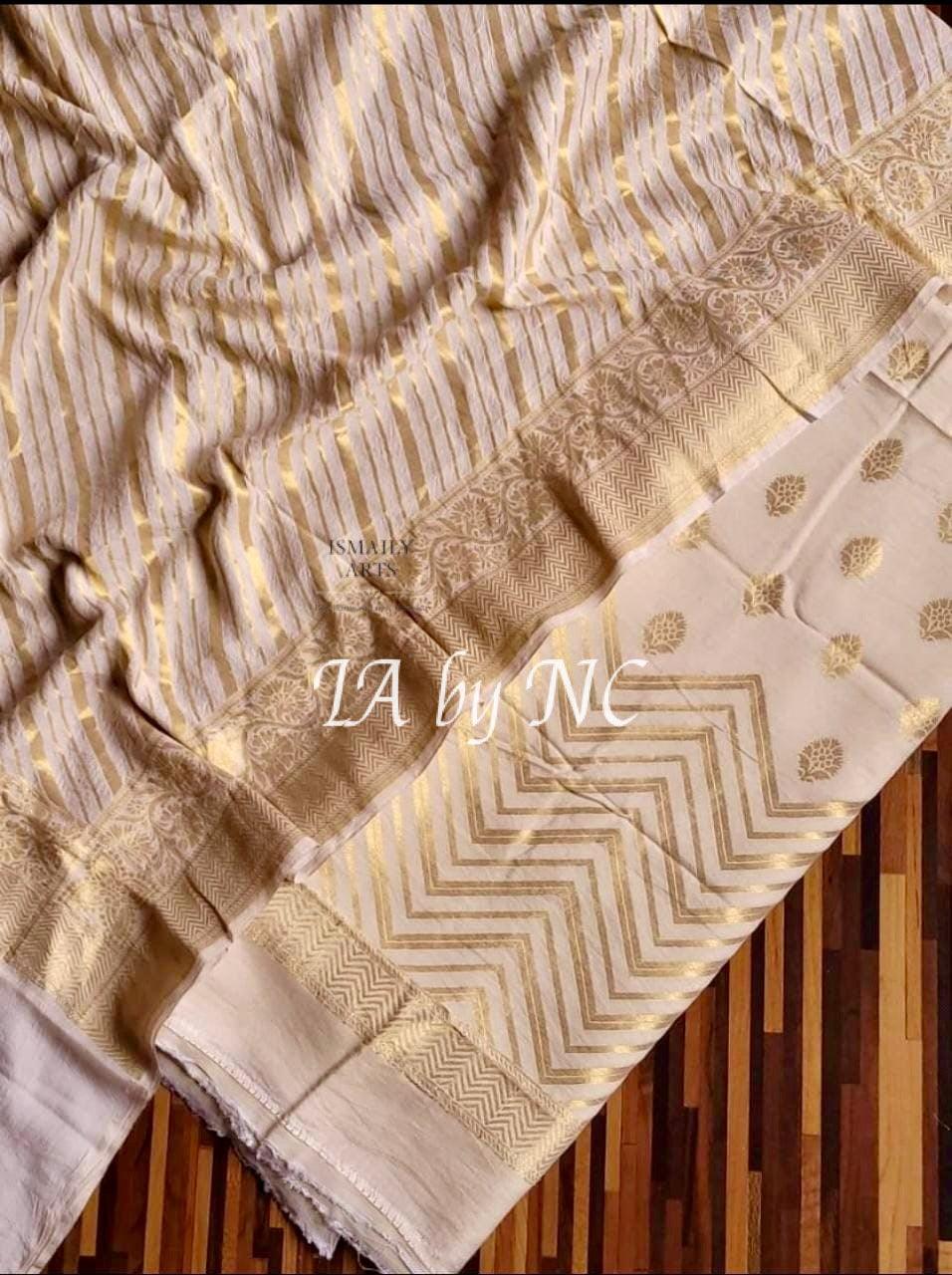 Offwhite Banarasi Pure Munga Silk Dress Materials