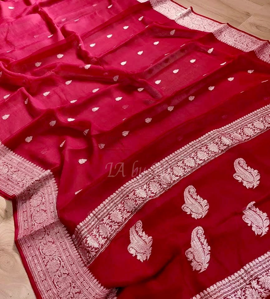 Ruby Banarasi Pure Khaddi Georgette Kadwa Saree