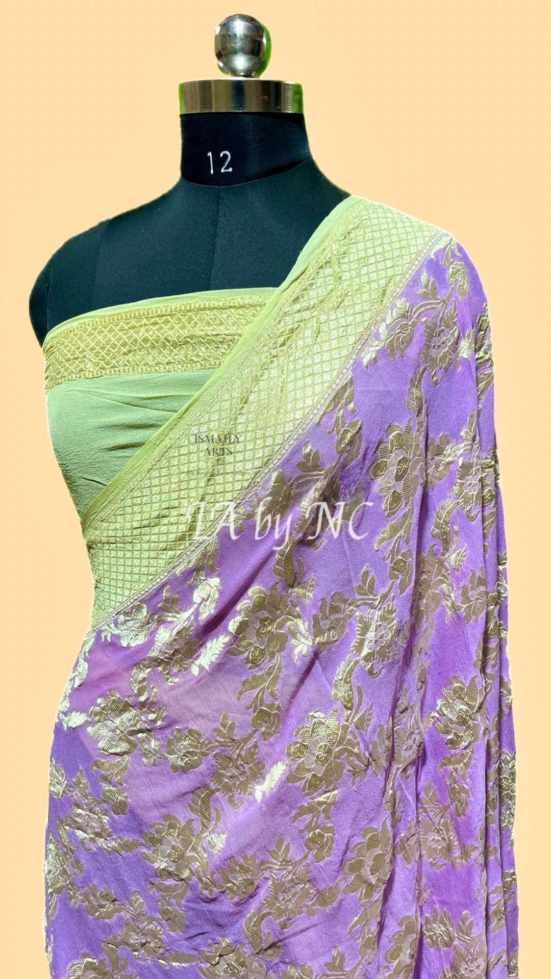 Purple Banarasi Pure Khaddi Georgette Saree
