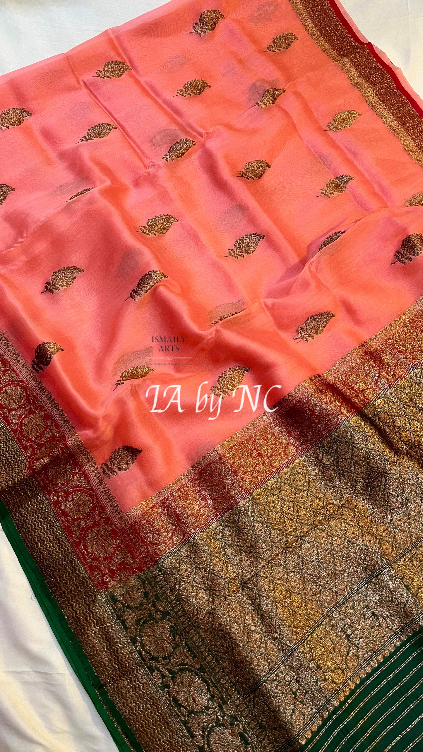 Salmon Banarasi Pure Kora Silk Kadwa Saree