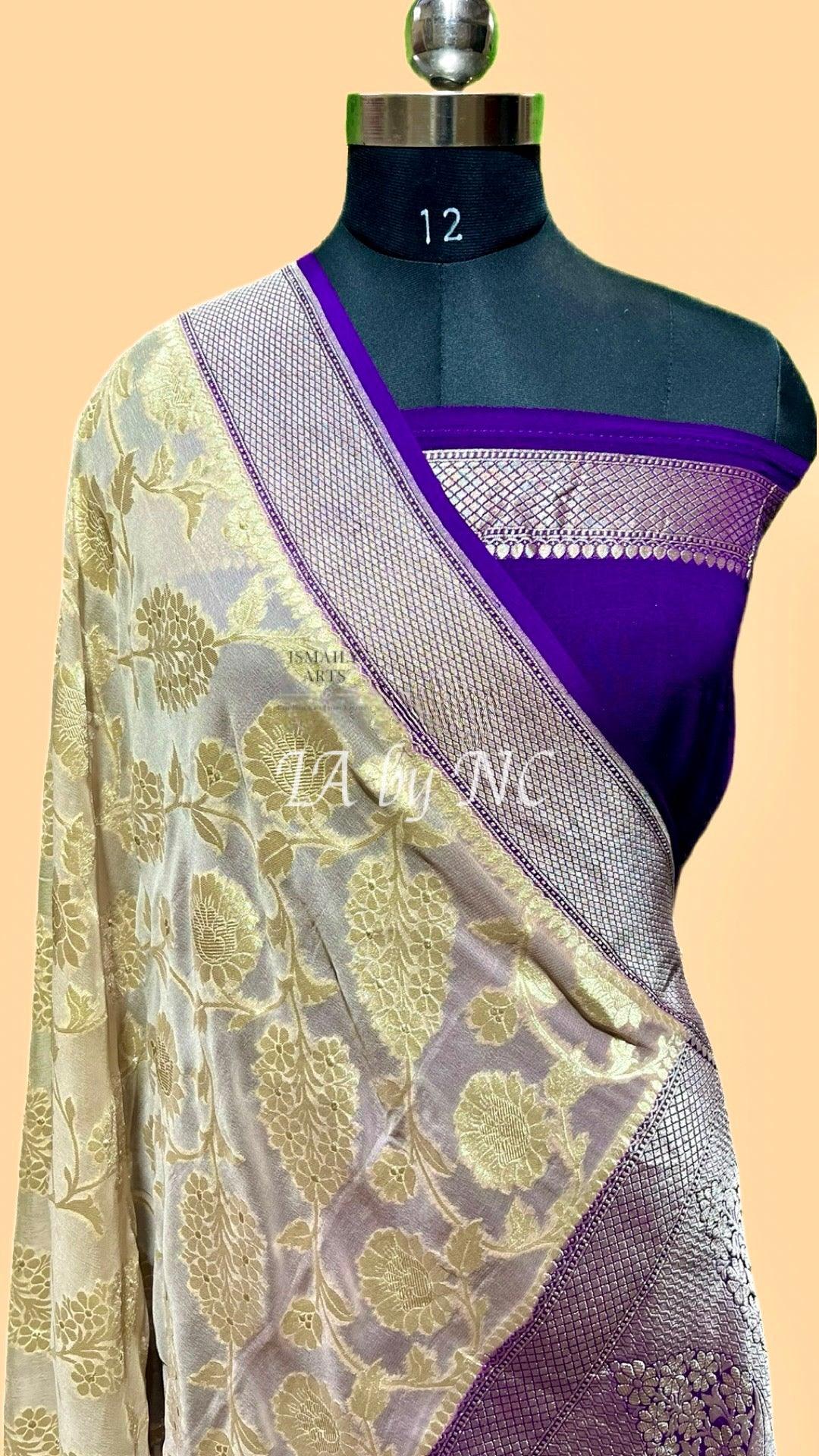 Beige Banarasi Pure Khaddi Georgette Saree