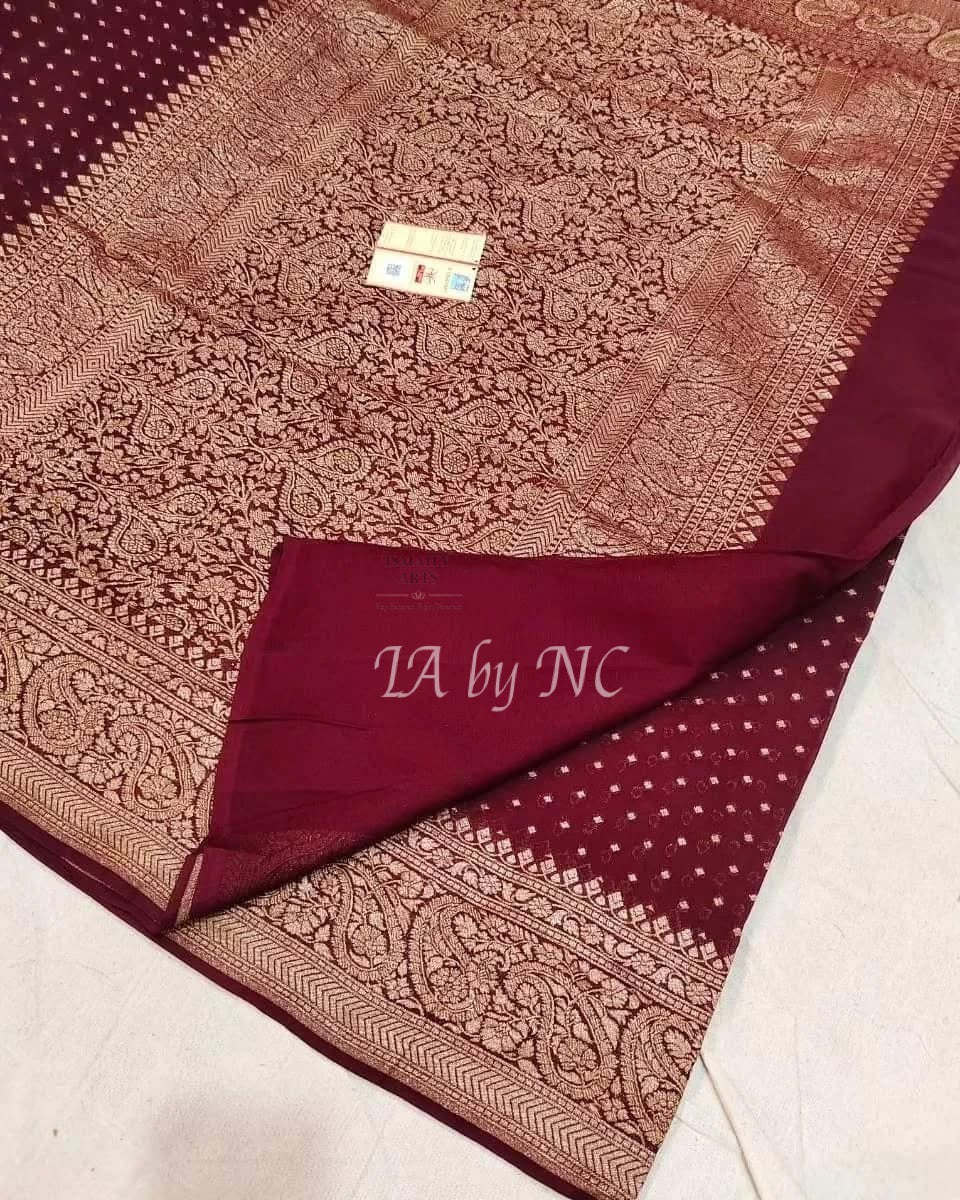Burgundy Banarasi Pure Khaddi Georgette Saree