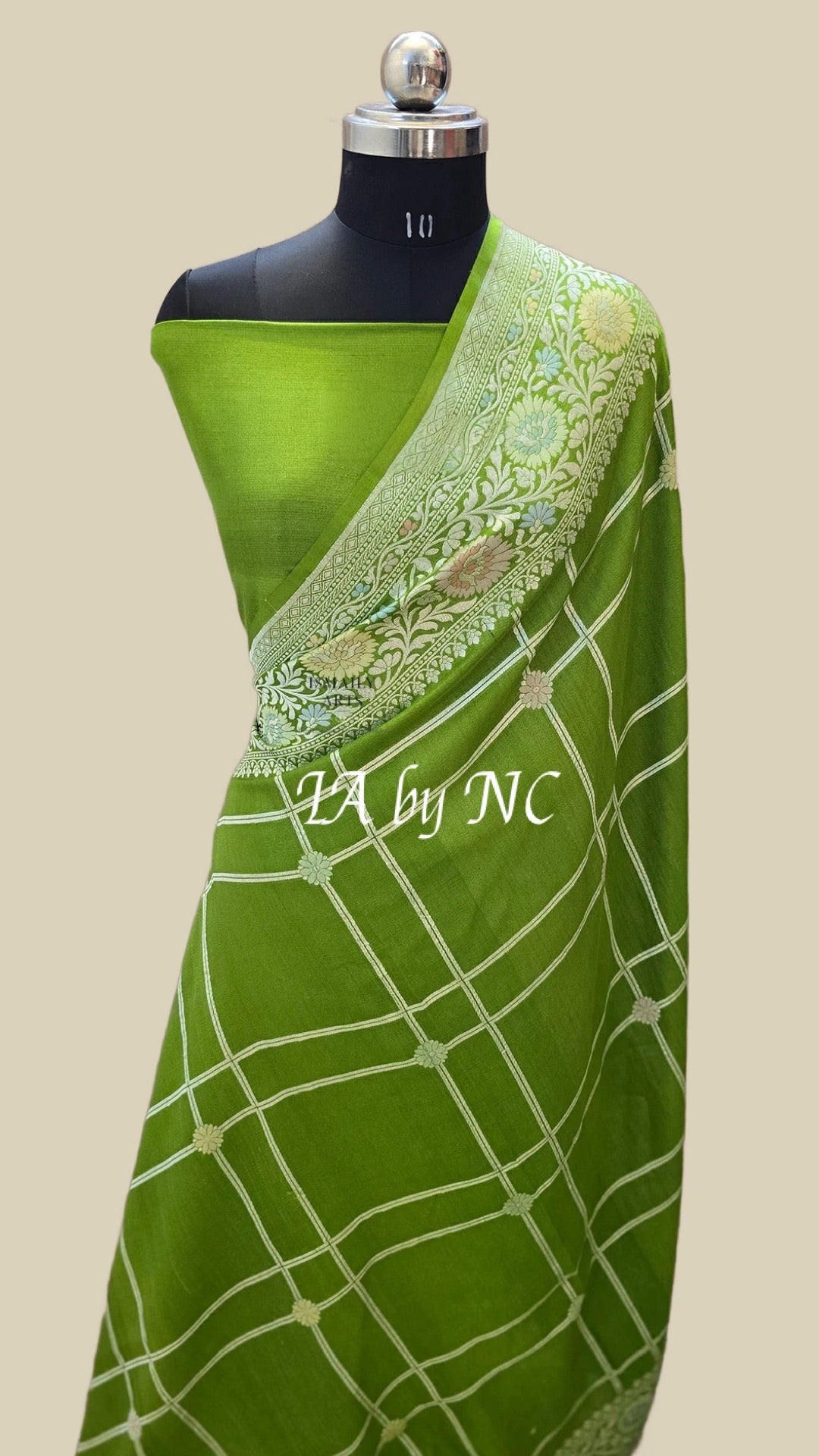 Avocado Banarasi Pure Khaddi Tussar Georgette Paithani Saree