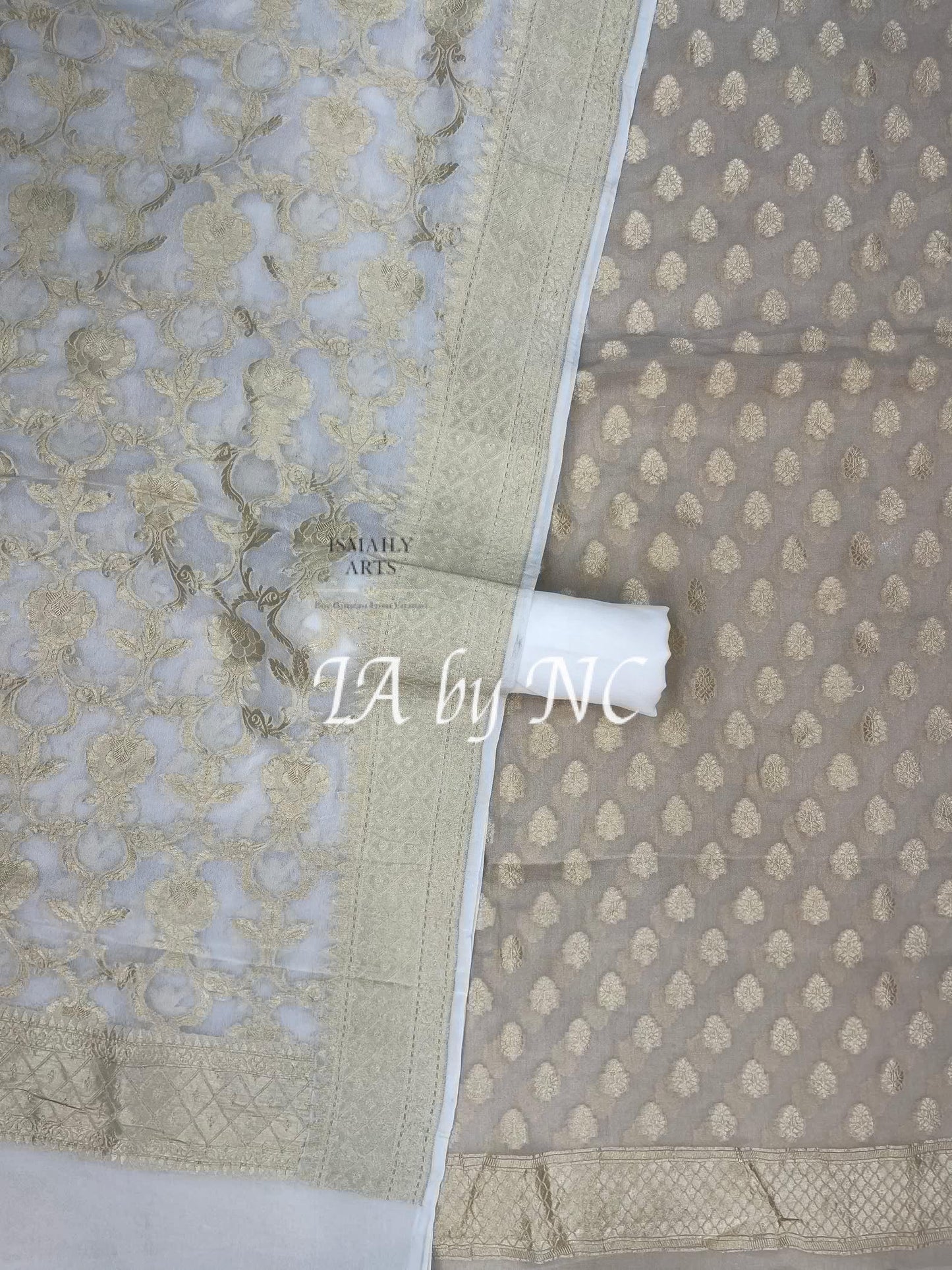 White Banarasi Pure Khaddi Georgette Dress Materials