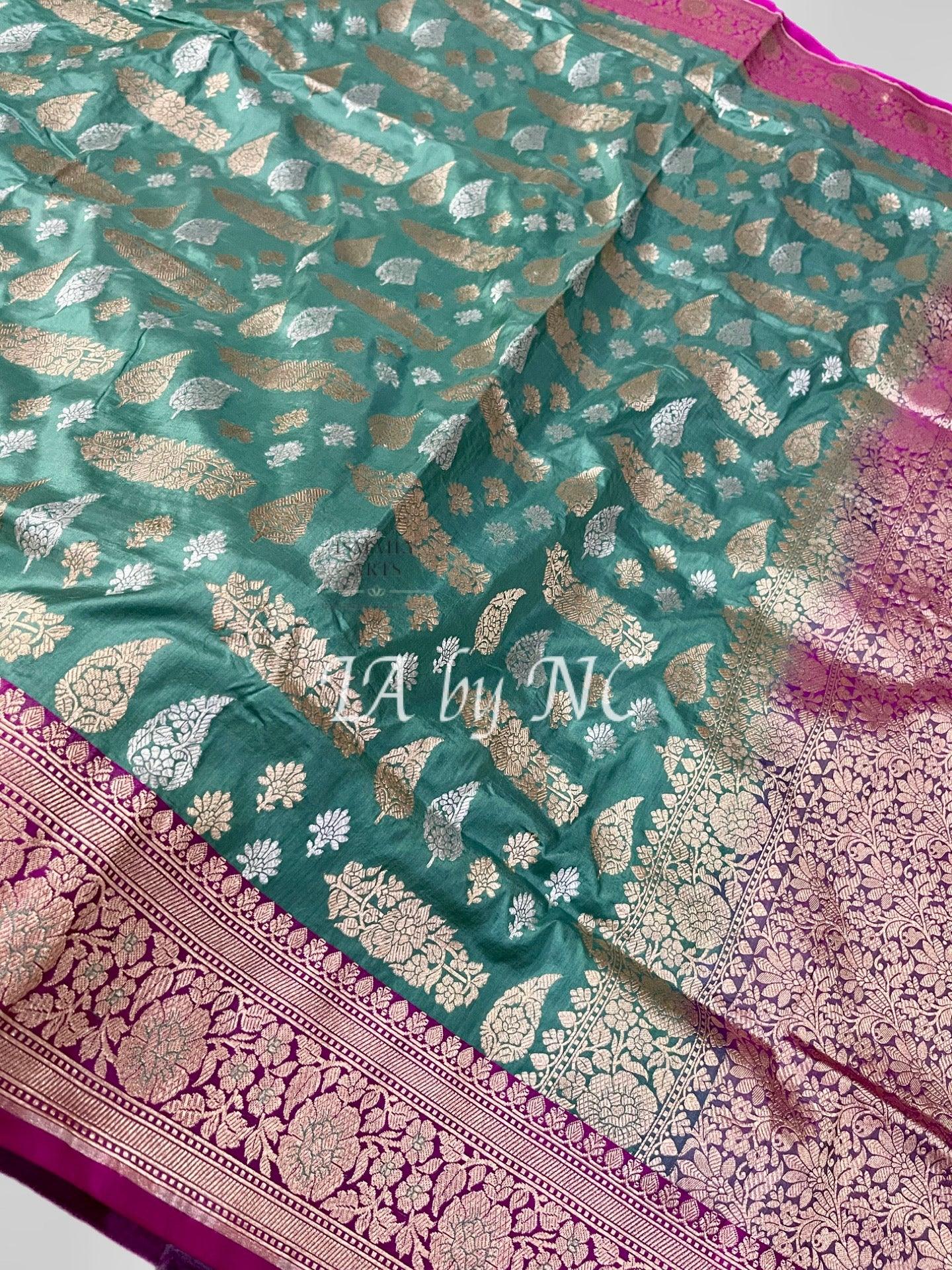 Jungle Banarasi Pure Katan Silk Meenakari Pattu Saree