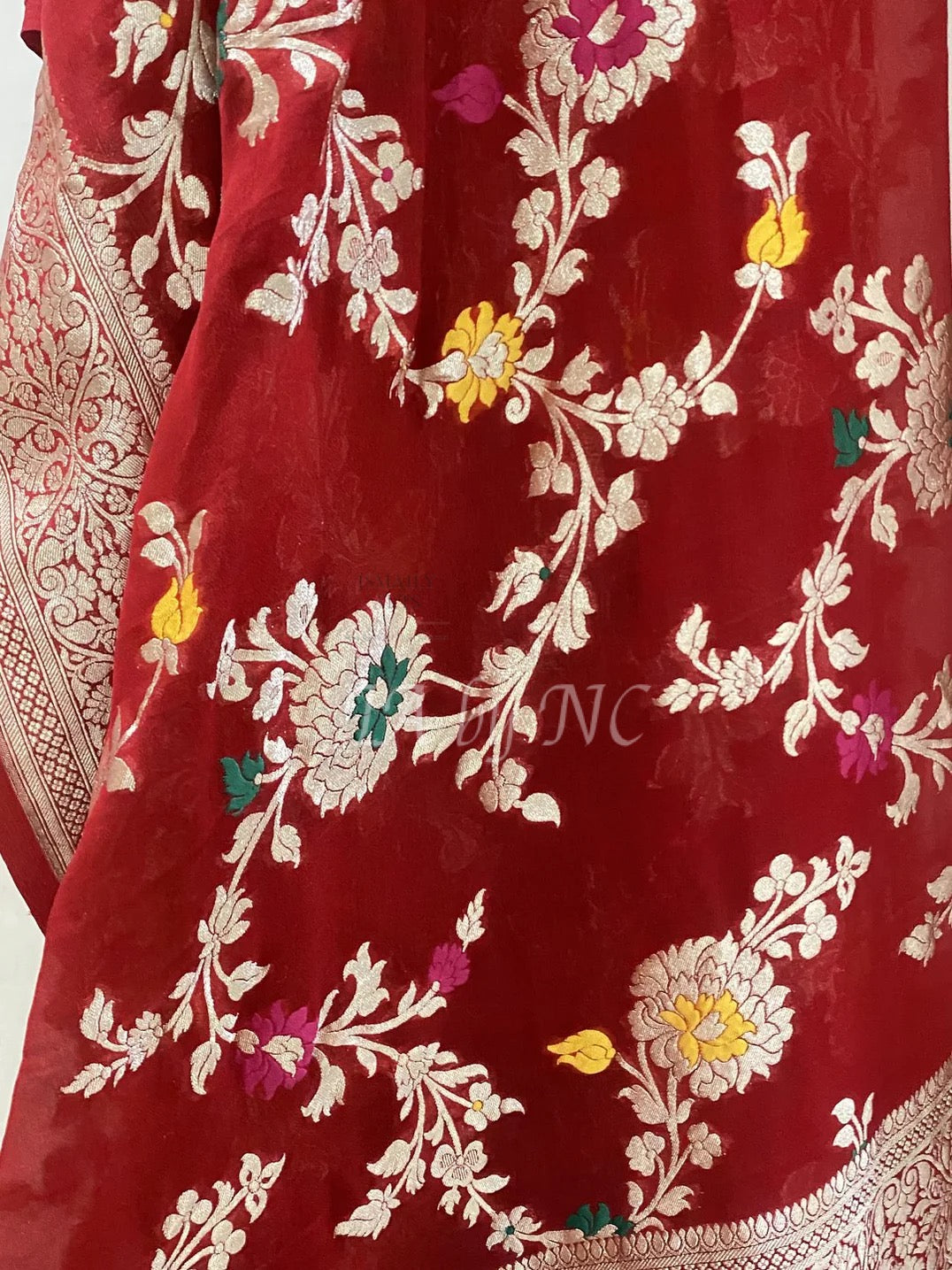 Maroon Banarasi Pure Khaddi Georgette Meenakari Dupatta