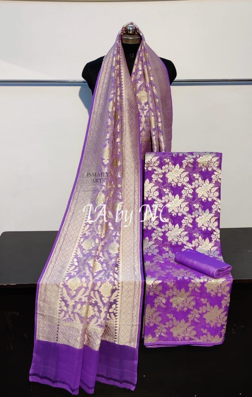 Grape Banarasi Pure Khaddi Georgette Dress Materials