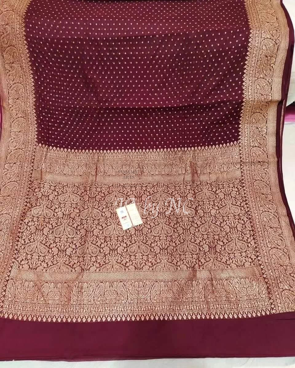 Burgundy Banarasi Pure Khaddi Georgette Saree