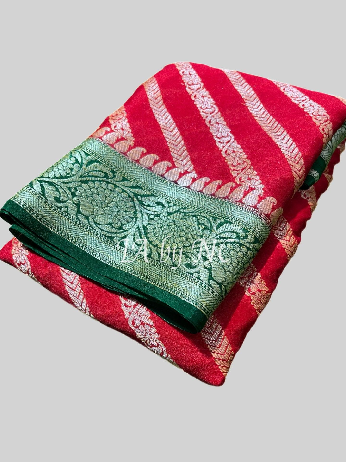 Carmine Banarasi Pure Chiffon Georgette Saree