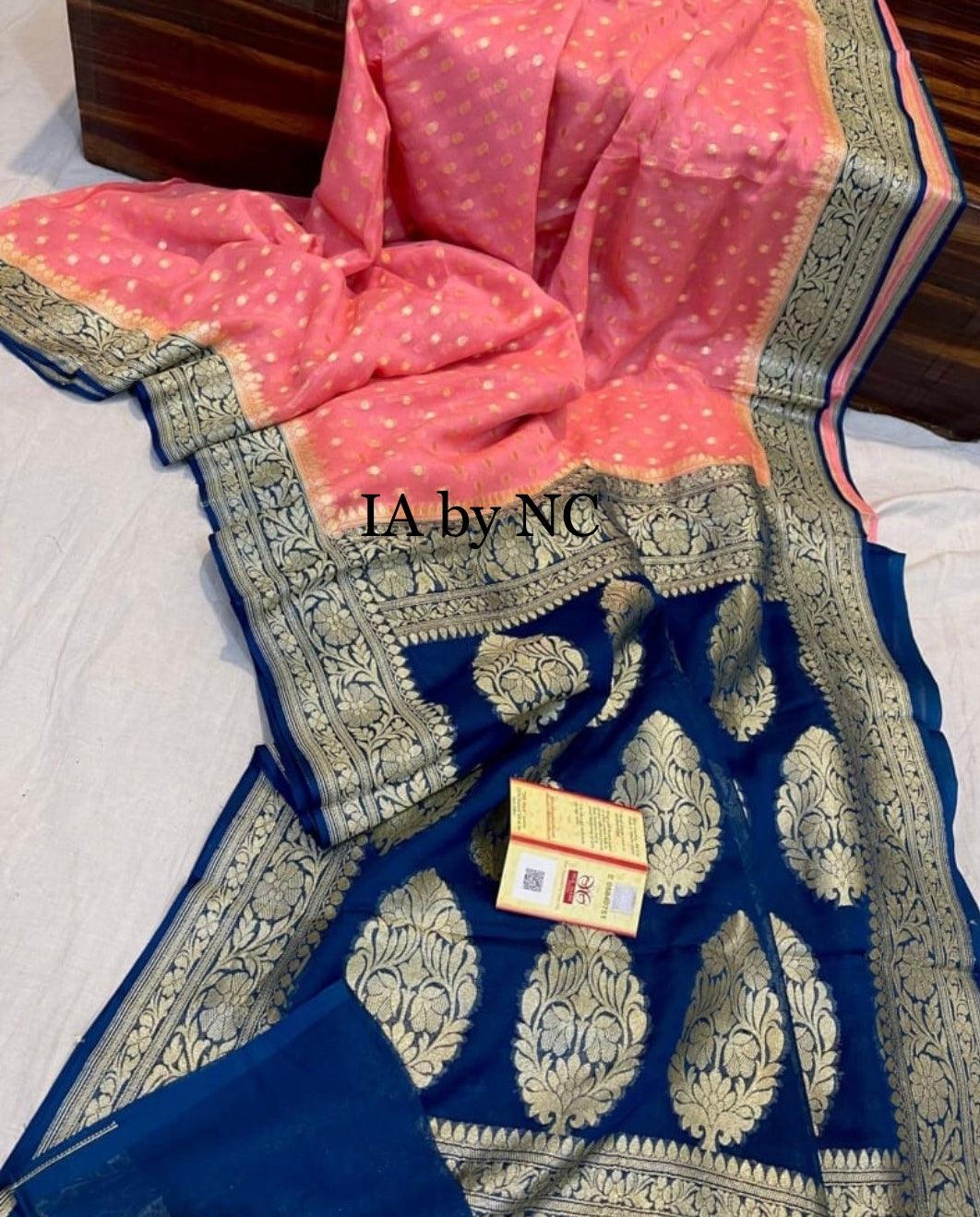 Brick Banarasi Pure Khaddi Georgette Saree