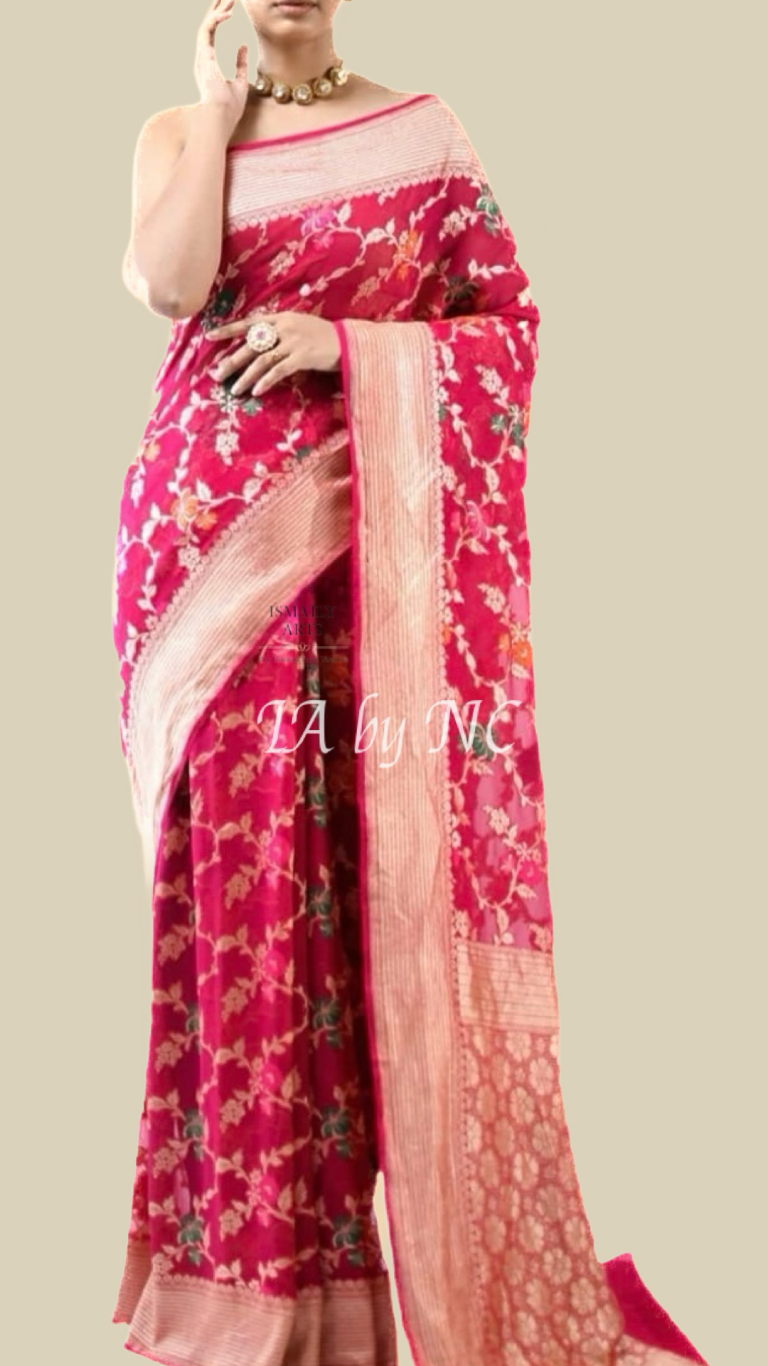 Raspberry Banarasi Pure Khaddi Georgette Saree