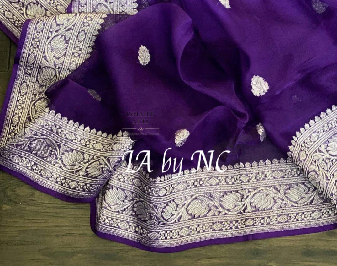 Grape Banarasi Pure Khaddi Georgette Kadwa Saree