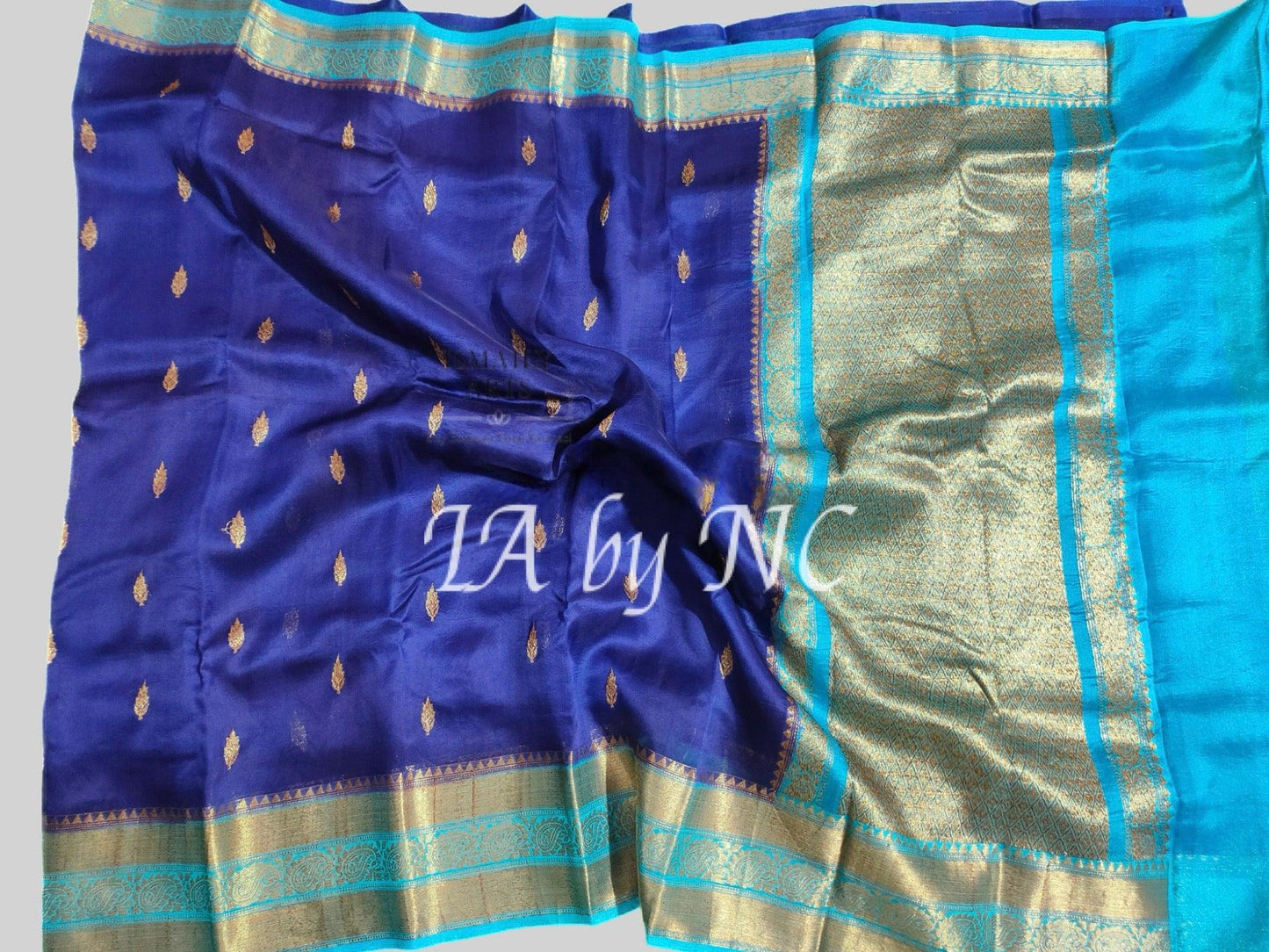 Navy Banarasi Pure Kora Organza Kadwa Saree