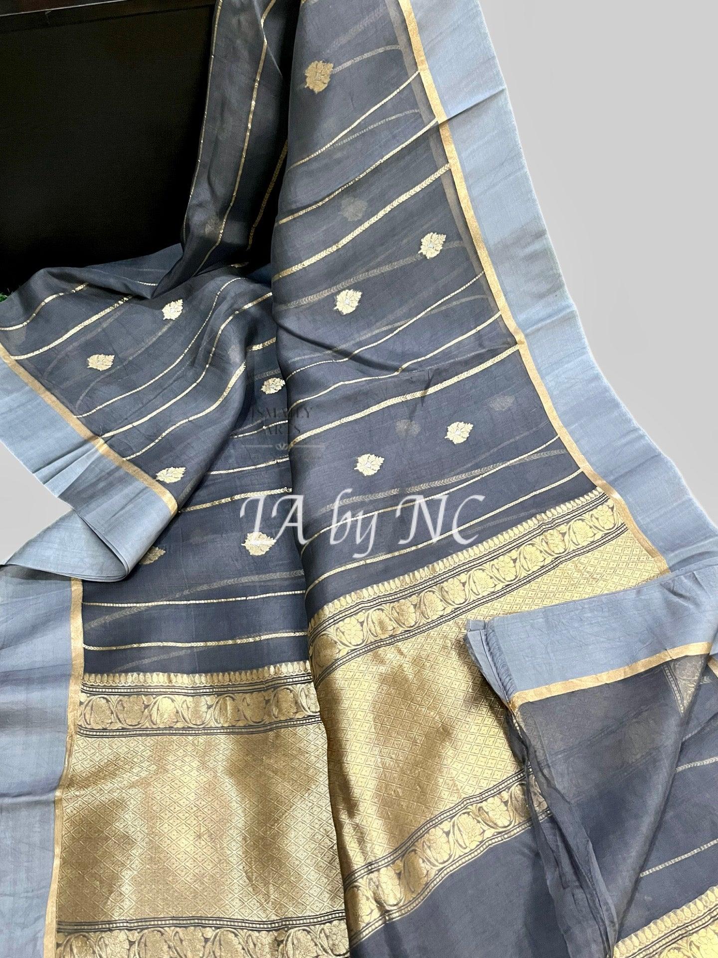 Iron Banarasi Pure Kora Organza Kadwa Saree