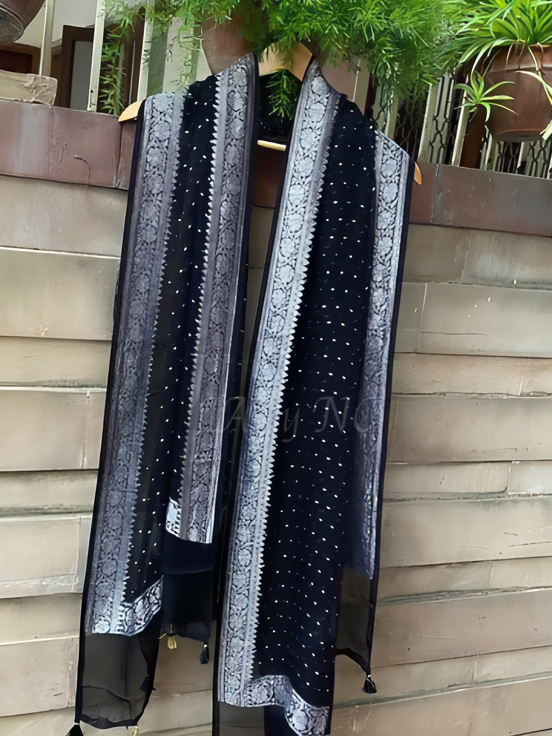 Black Banarasi Pure Khaddi Georgette Dupatta