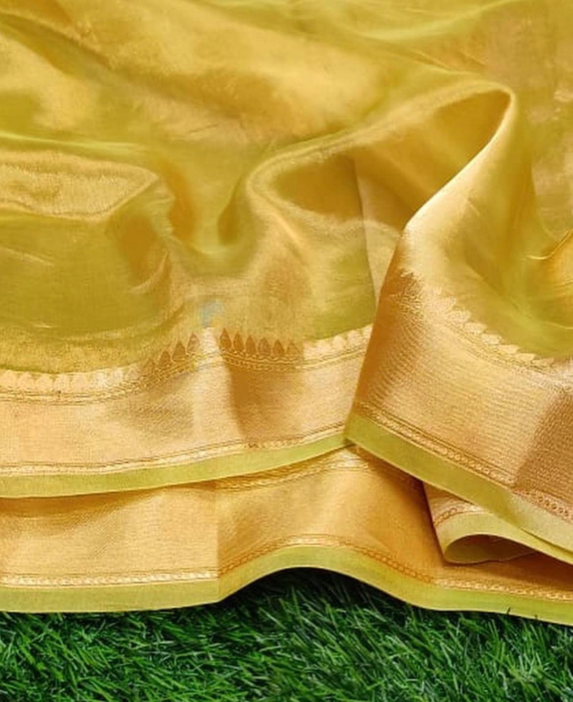 Corn Banarasi Pure Tissue Silk Saree
