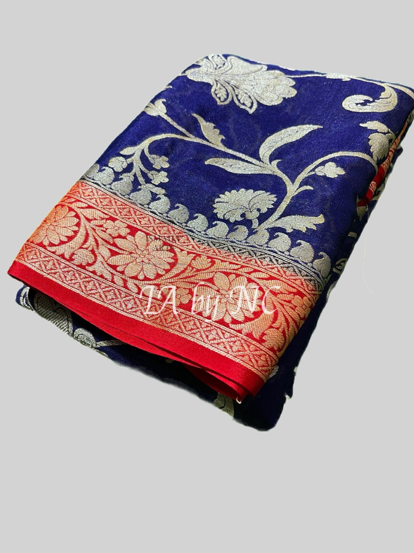 Navy Banarasi Pure Chiffon Georgette Saree