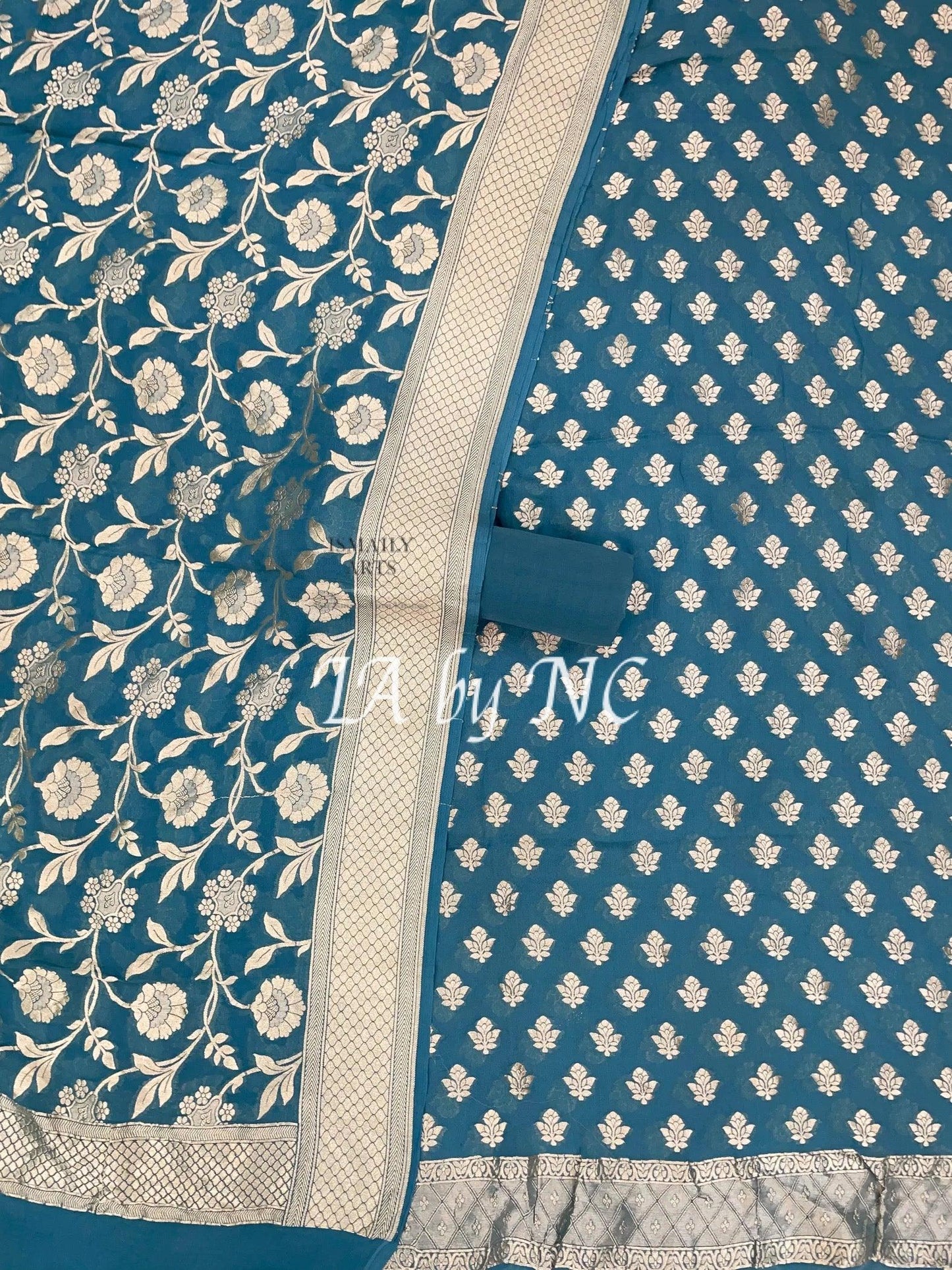 Teal Banarasi Pure Khaddi Georgette Dress Materials