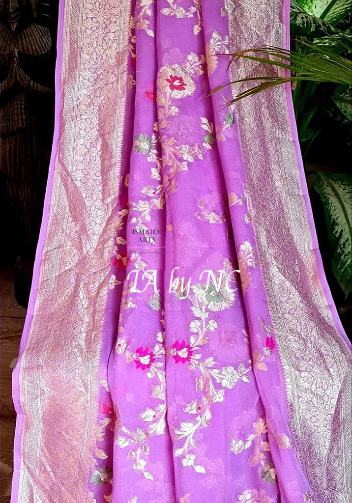 Ultra Banarasi Pure Khaddi Georgette Meenakari Saree