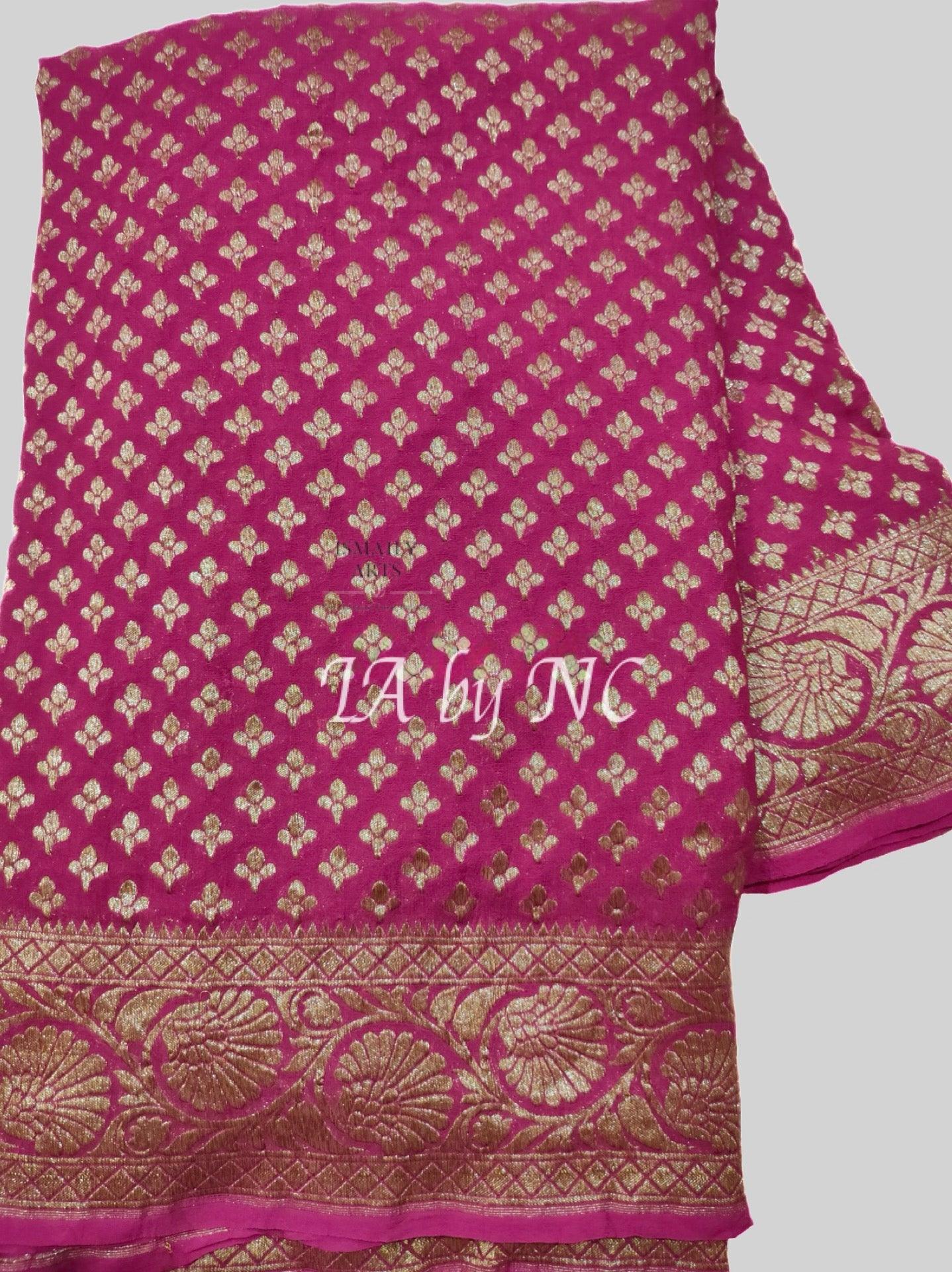 Fushcia Banarasi Pure Khaddi Georgette Saree