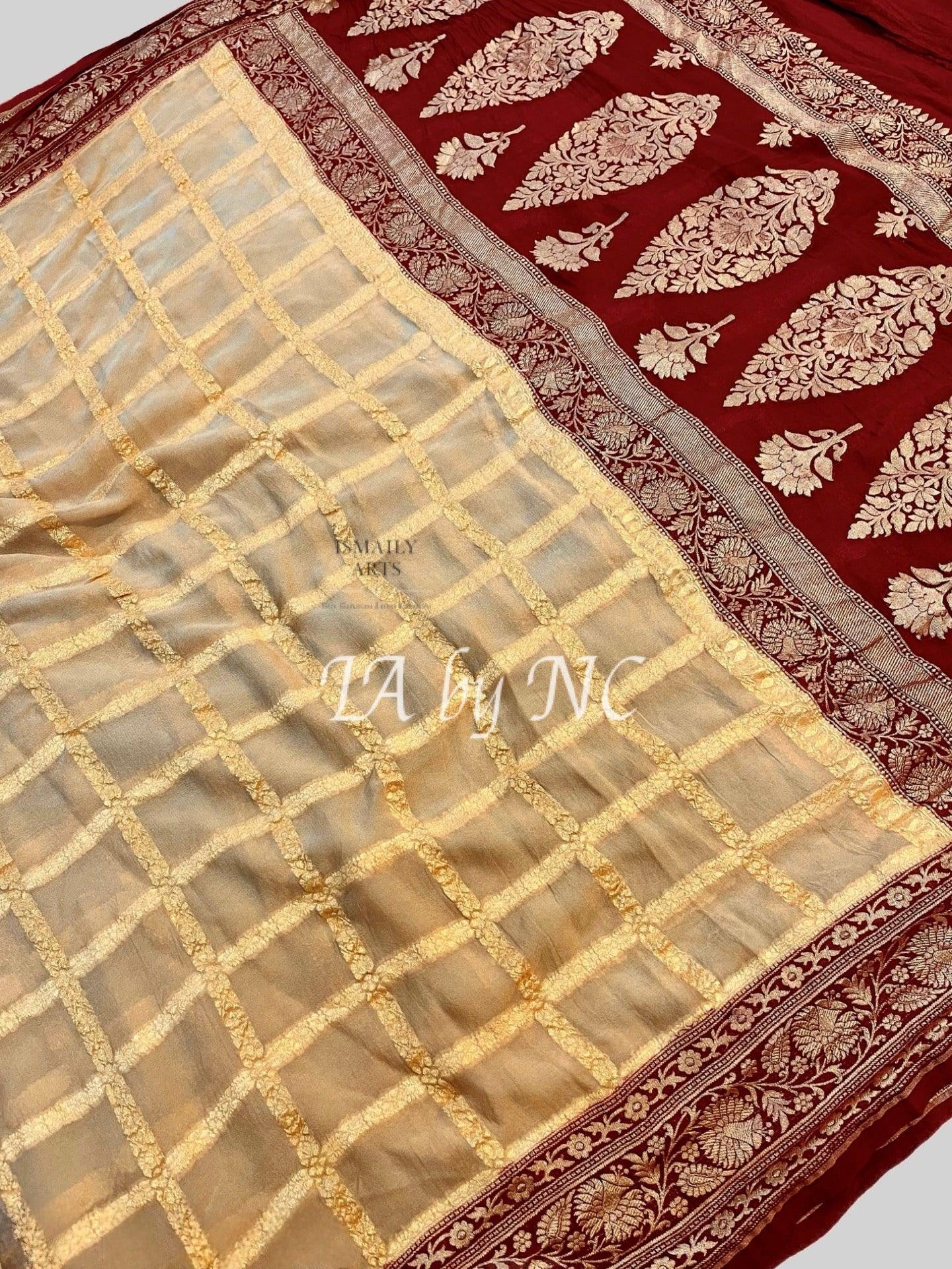 Eggnog Banarasi Pure Khaddi Georgette Saree